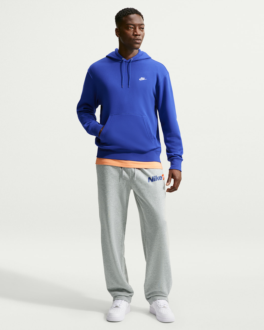 Nike Sportswear Club Men's Open-Hem French Terry Pants - Dark Grey Heather/Light Smoke Grey/White