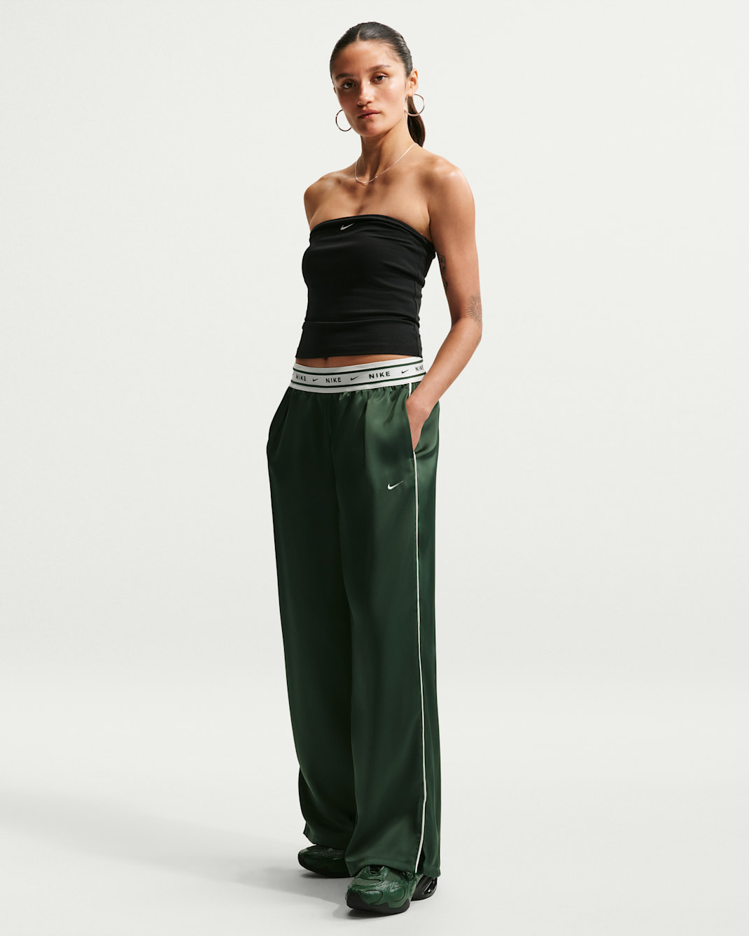 Nike Sportswear Women's Loose Mid-Rise Satin Pants - Fir/Sail