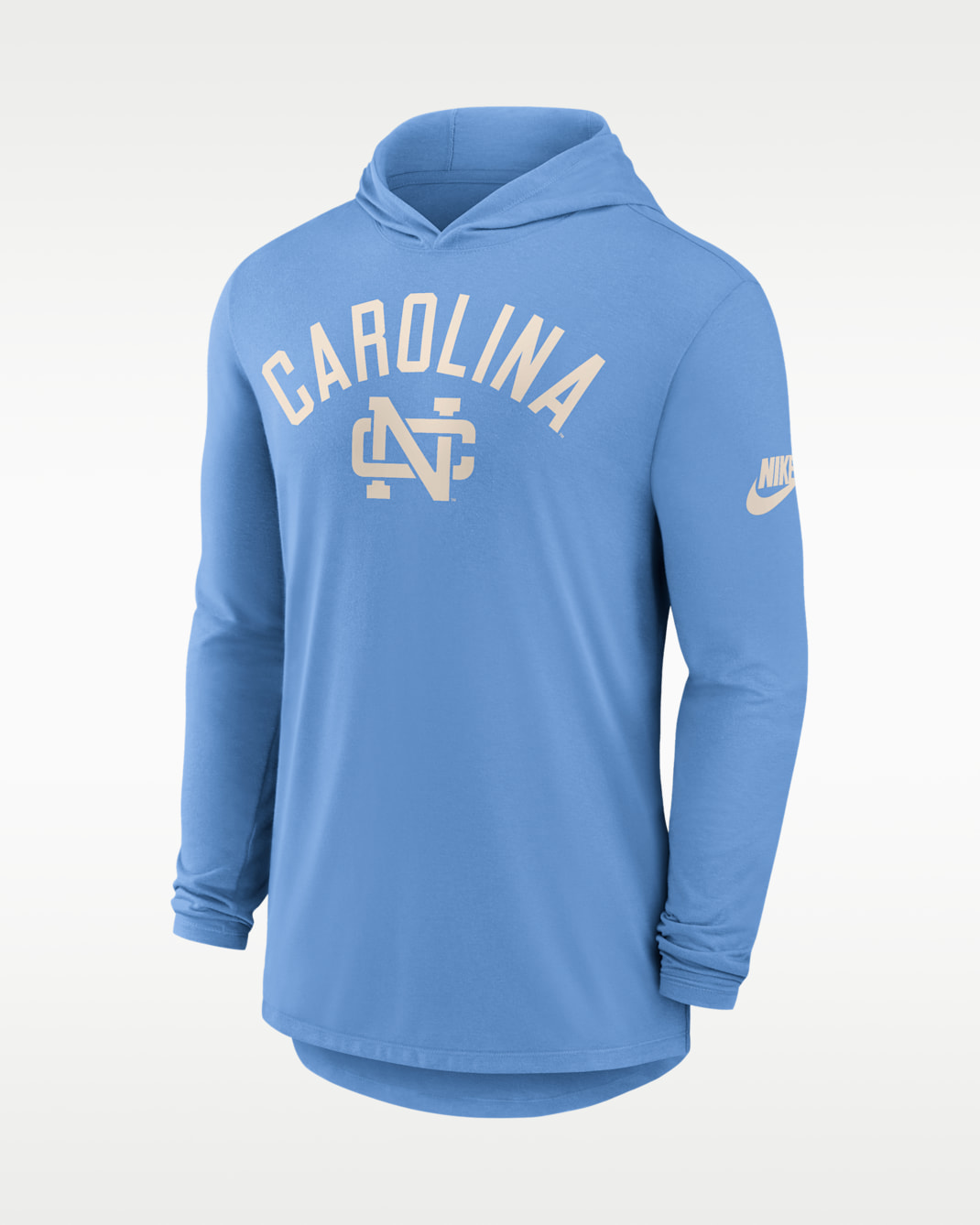 Playera con gorro de manga larga universitaria Nike Dri-FIT para hombre North Carolina Legacy Arch - Azul claro