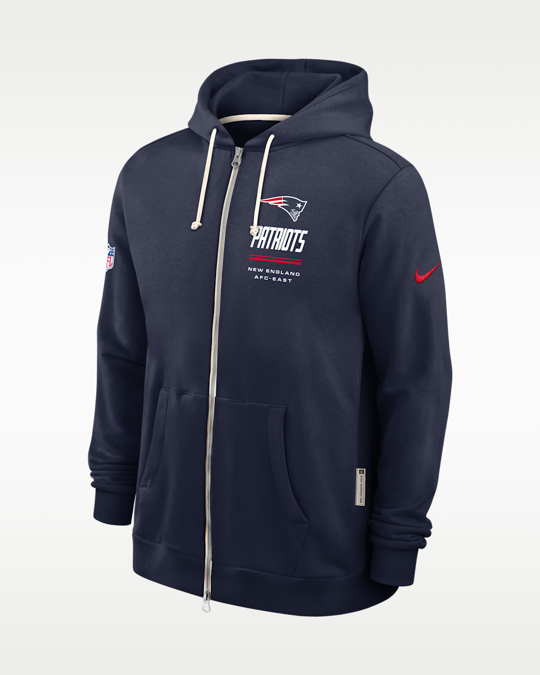 Sudadera con gorro Nike Dri-FIT de la NFL de cierre completo para hombre New England Patriots Sideline Standard Issue - Azul marino