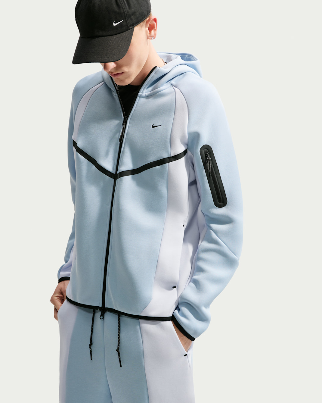 Fleecejacka Nike Tech Color-Block Windrunner med hel dragkedja för män - Light Armory Blue/Football Grey/Svart