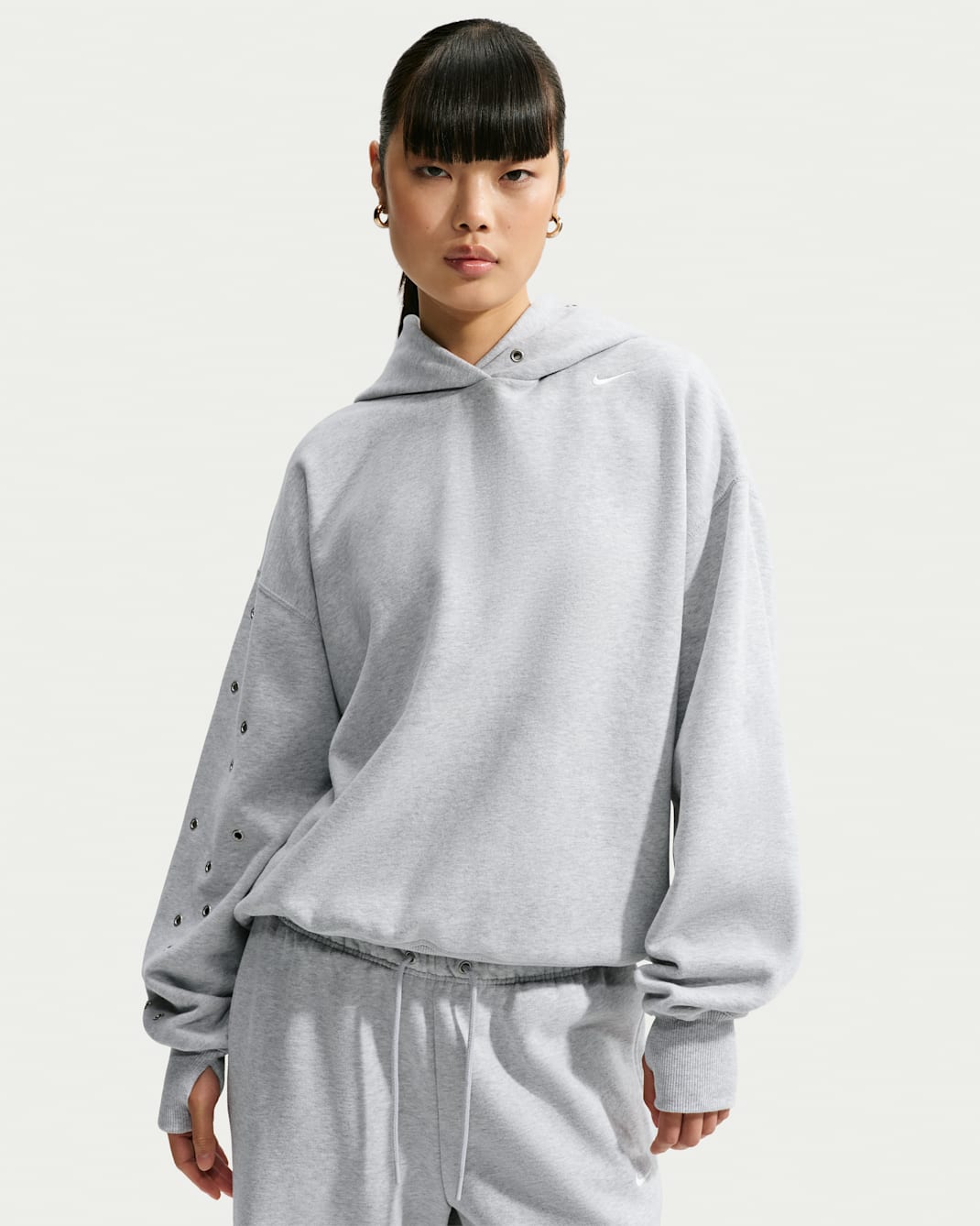 Sweat à capuche oversize Nike Studio Fleece Medium Weight pour femme - Wolf Grey/Heather/Sail