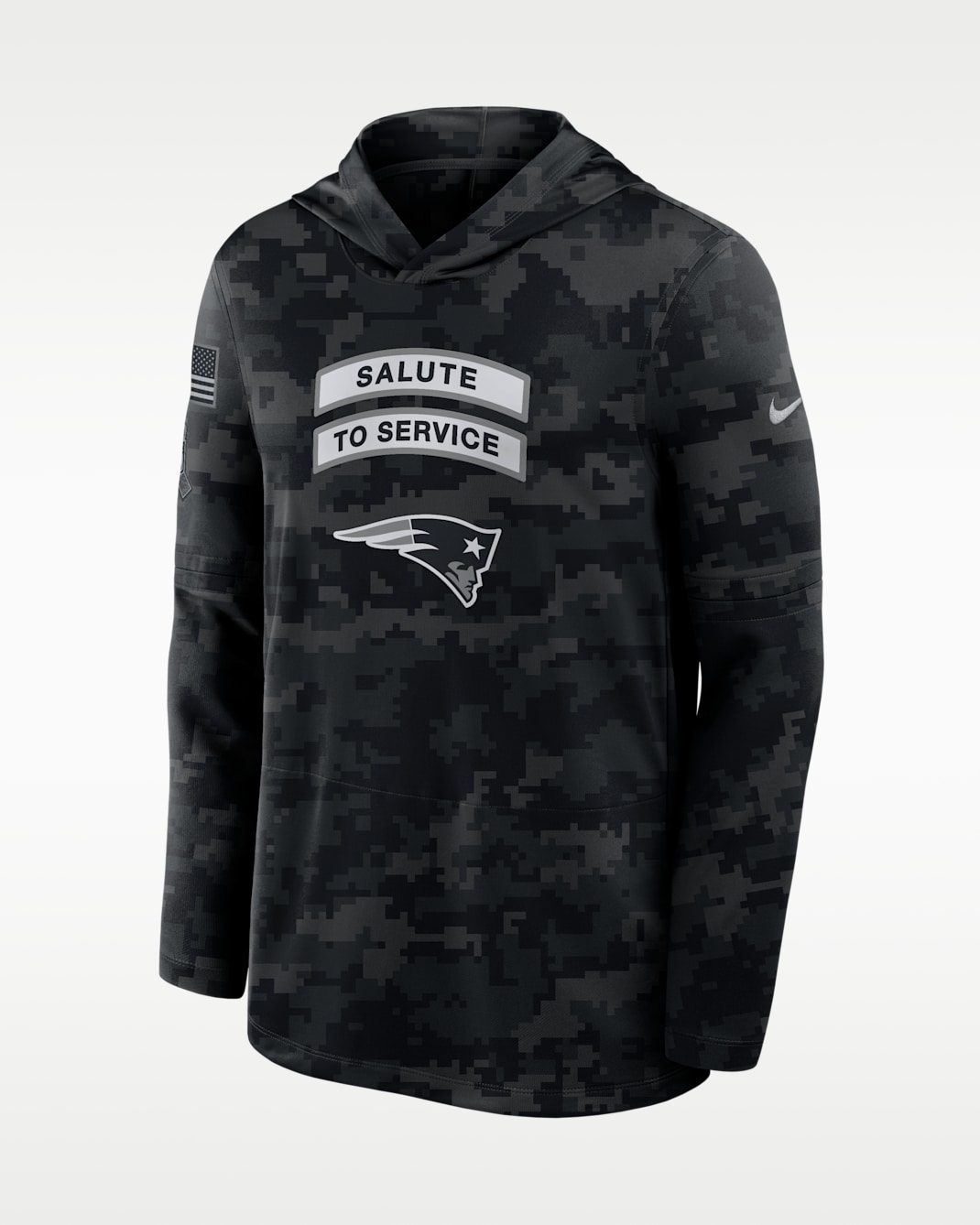 Sudadera con gorro y manga larga Nike Dri-FIT de la NFL para hombre New England Patriots Salute to Service Sideline - Negro/Negro