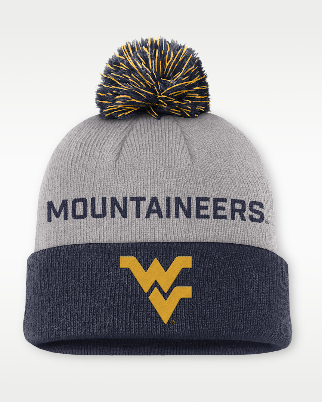 West Virginia Primetime Peak Men's Nike College Cuffed Pom Beanie - Grey