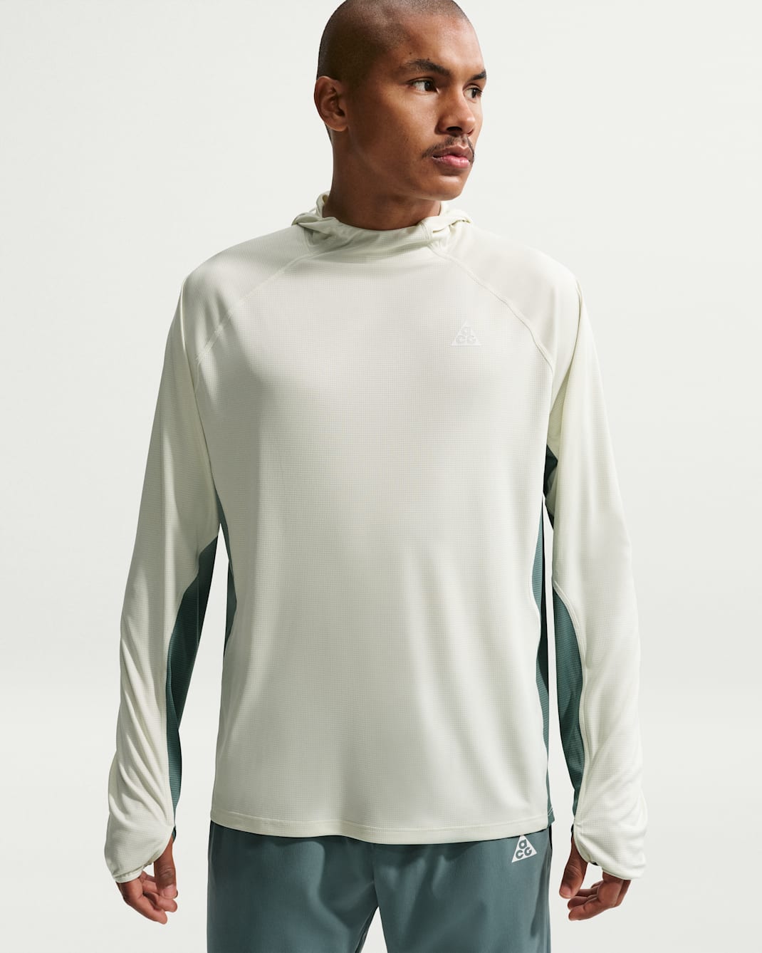 Nike ACG 'Solar Chase' Men's Dri-FIT UV Protection Hooded Trail-Running Top - Sea Glass/Mineral Slate/Summit White
