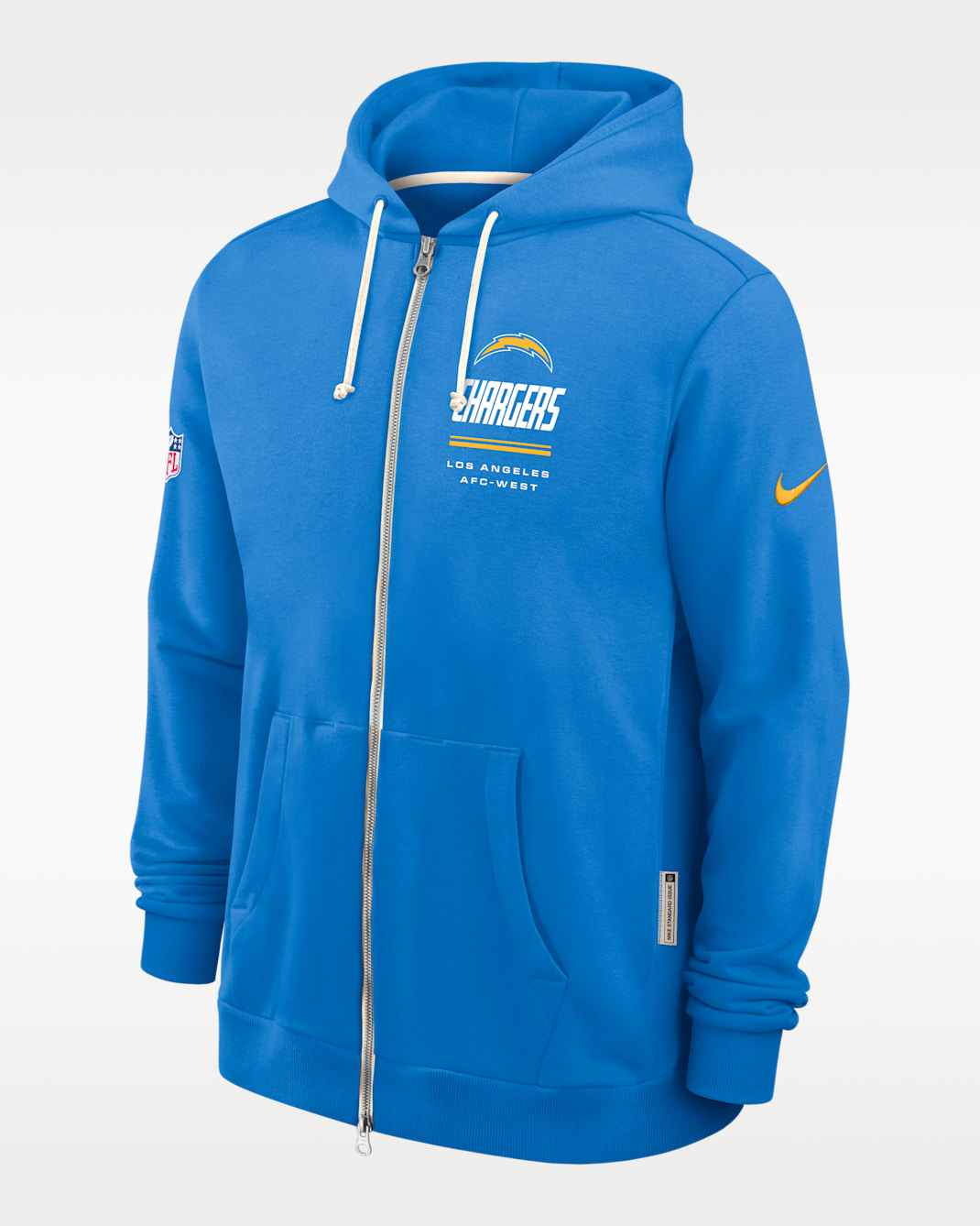 Sudadera con gorro Nike Dri-FIT de la NFL de cierre completo para hombre Los Angeles Chargers Sideline Standard Issue - Azul