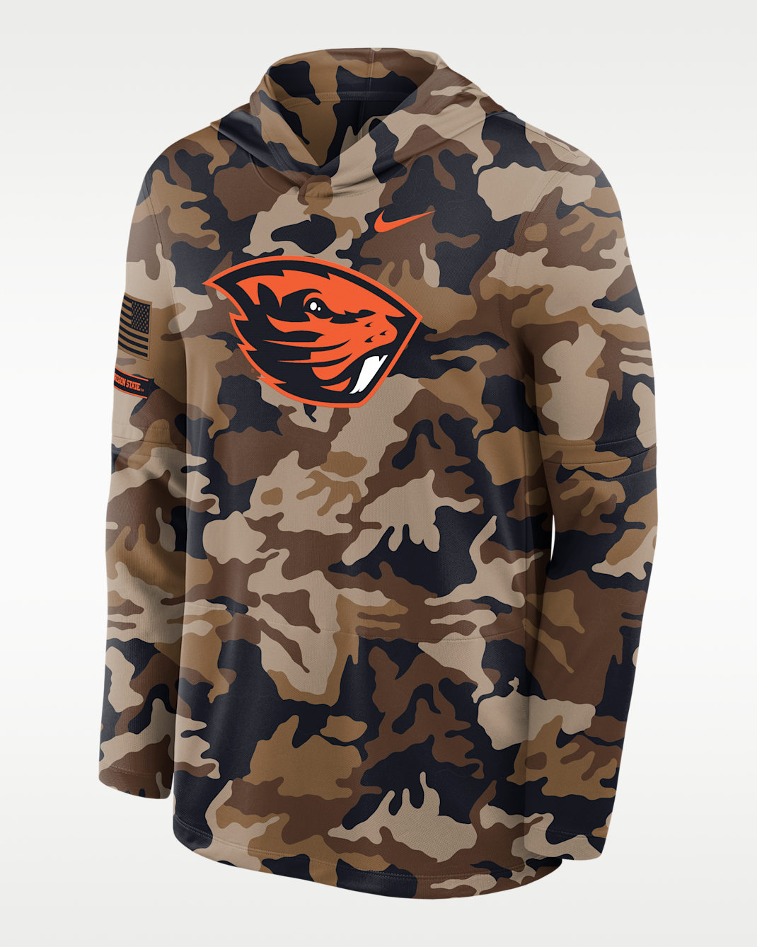 Oregon State Beavers Military Appreciation Men's Nike Dri-FIT College Pullover Hoodie - Ale Brown/Camo Green