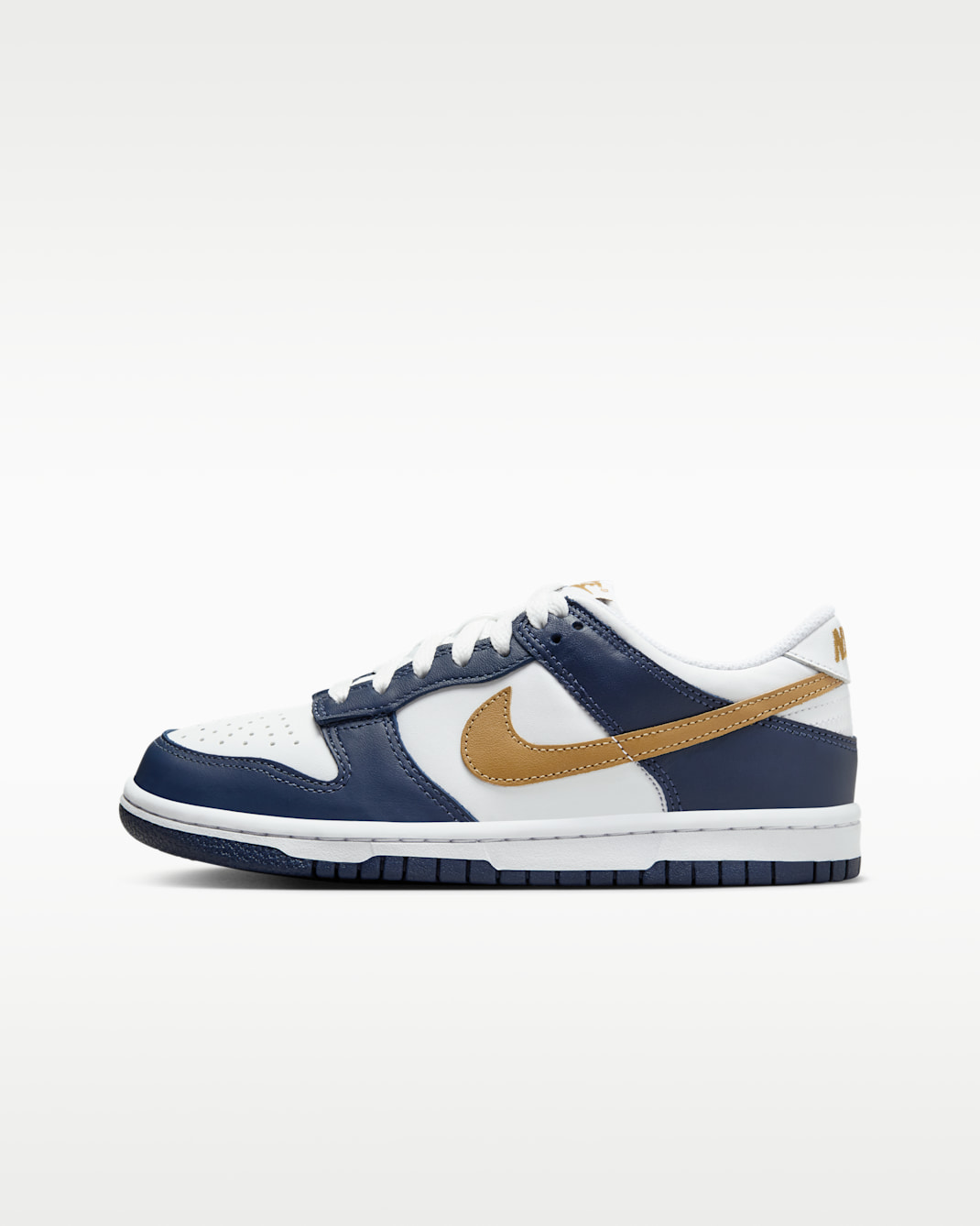 Tenis para niños grandes Nike Dunk Low - Blanco/Azul marino medianoche/Trigo