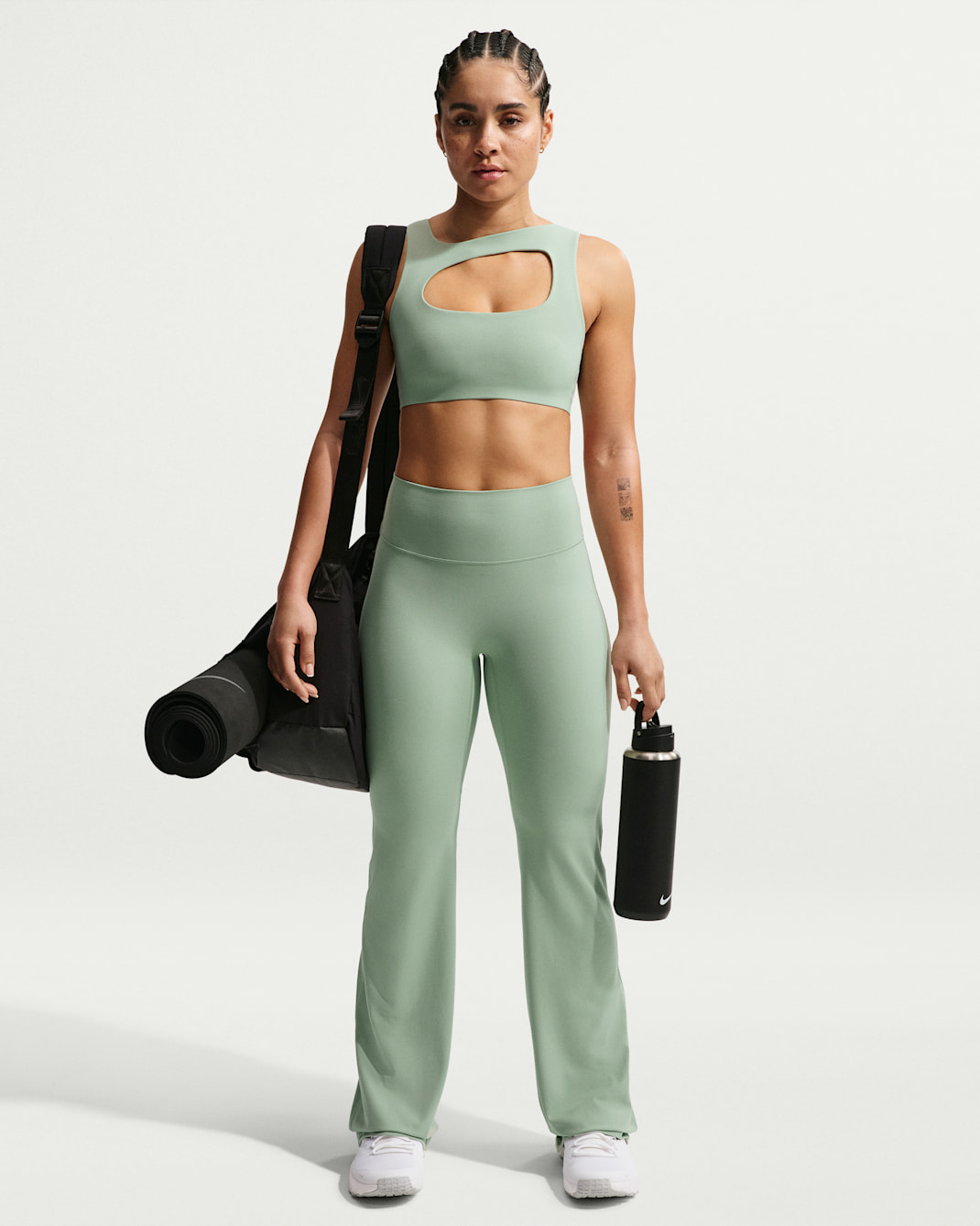 Nike Zenvy Women's High-Waisted Flared Leggings with No Front Seam - Steam/White