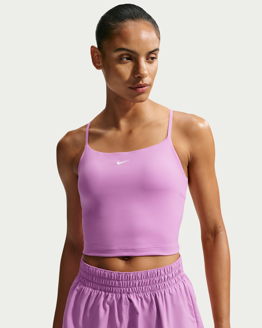 Nike One Women's Medium-Support Padded Adjustable Sports Bra Tank - Light Magenta/White
