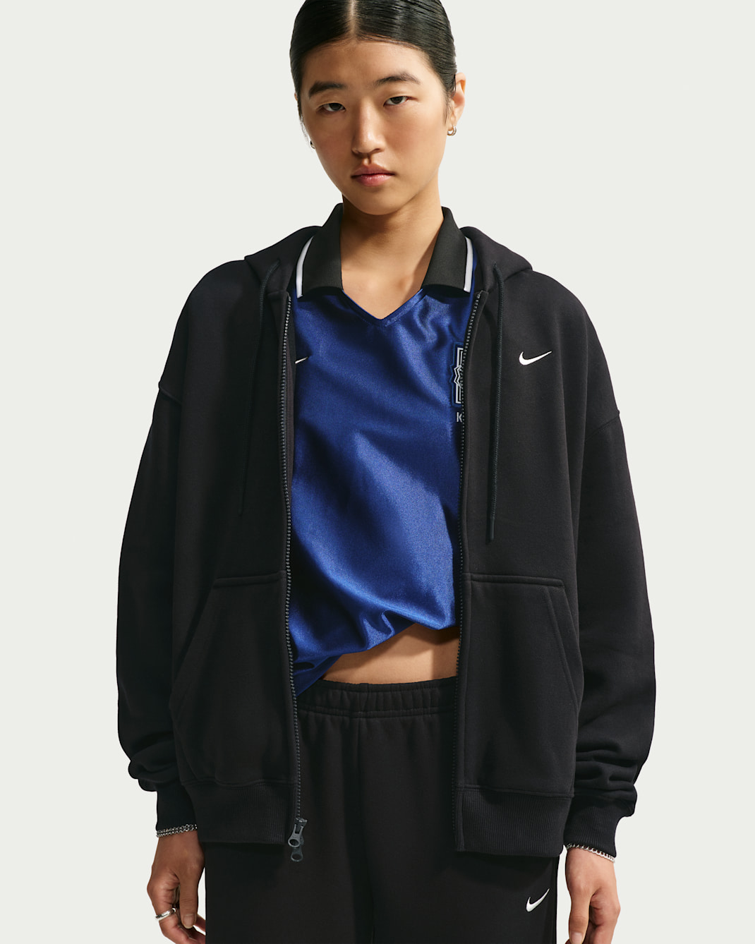 Nike Studio Fleece Medium Weight Women's Oversized Full-Zip Hoodie - Total Black/Sail