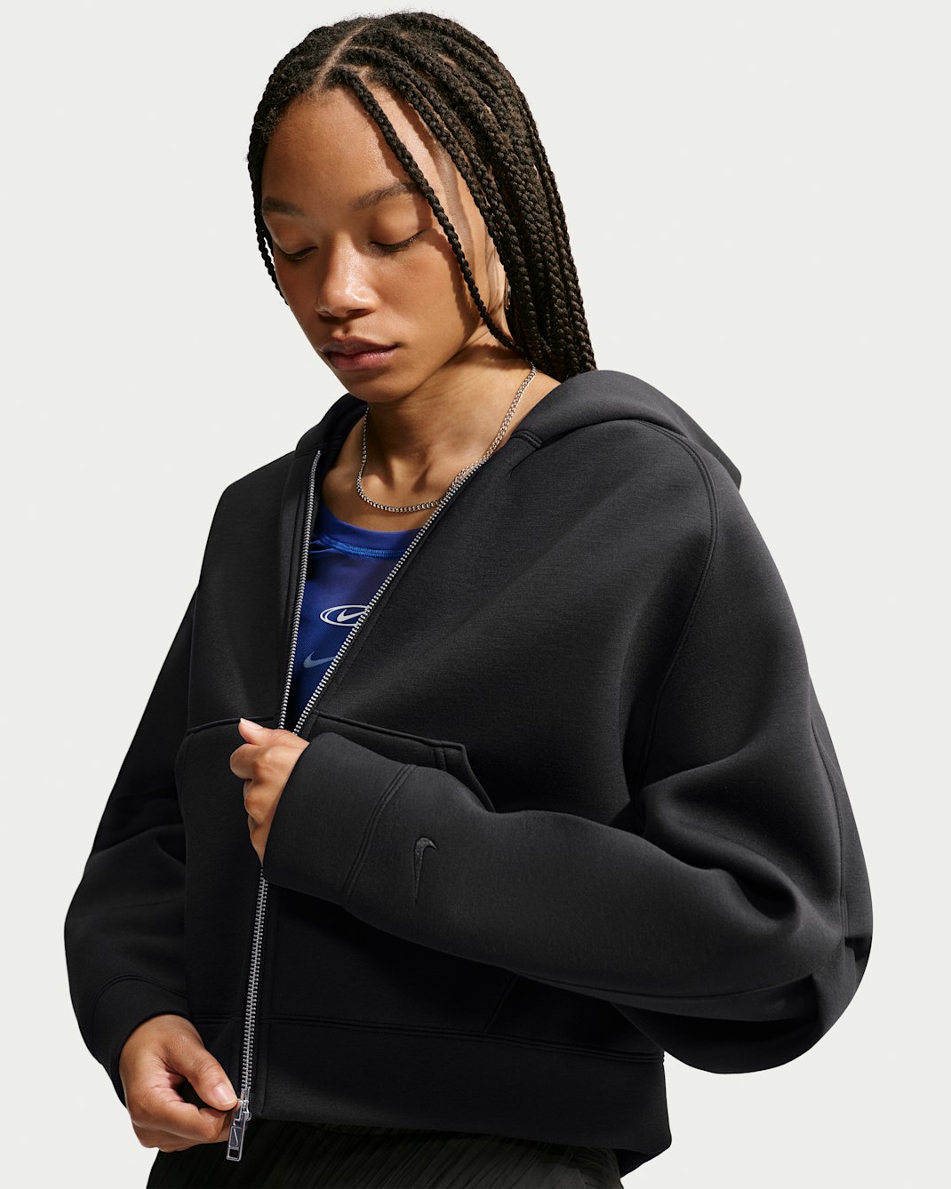 Nike Article Fleece ekstra stor hettejakke til dame - Svart/Ice Silver/Svart