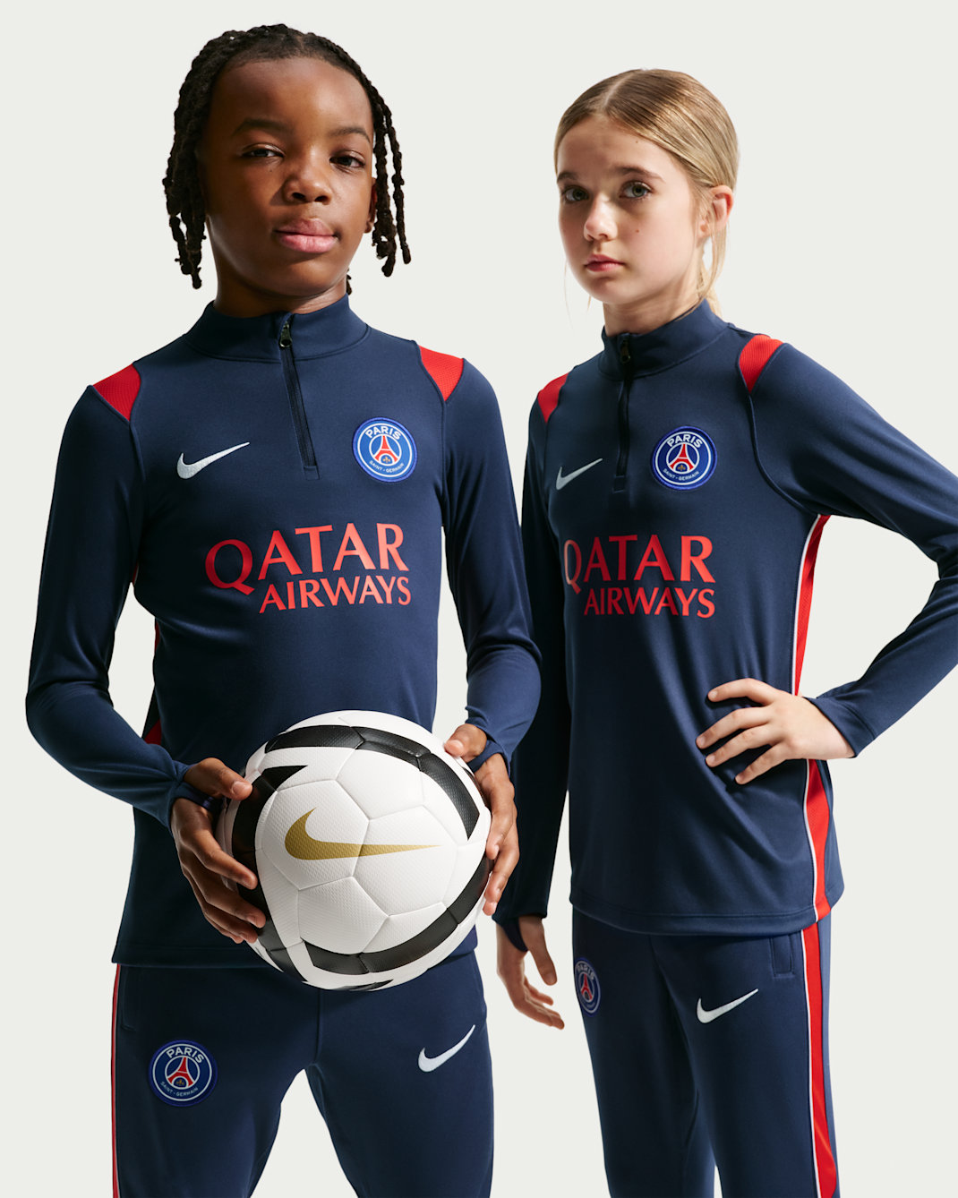 Maskinstrikkede Paris Saint-Germain Academy Pro-Nike Dri-FIT-fodboldtræningstrøje til større børn - Midnight Navy/University Red/hvid/hvid