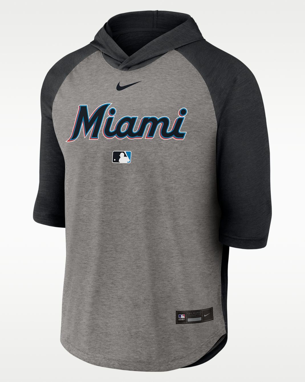 Miami Marlins Authentic Collection Flux Men's Nike Dri-FIT MLB 3/4-Sleeve Hooded T-Shirt - Black