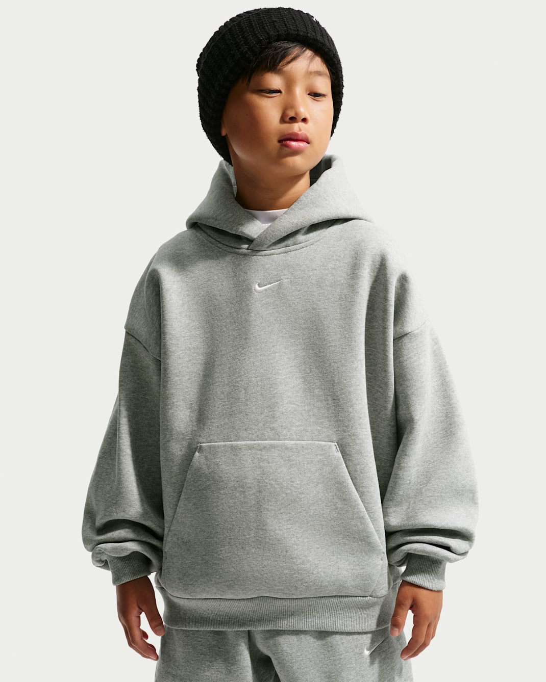 Nike Sportswear Solo Swoosh Fleece-Hoodie (ältere Kinder) - Dark Grey Heather/Light Smoke Grey/Sail