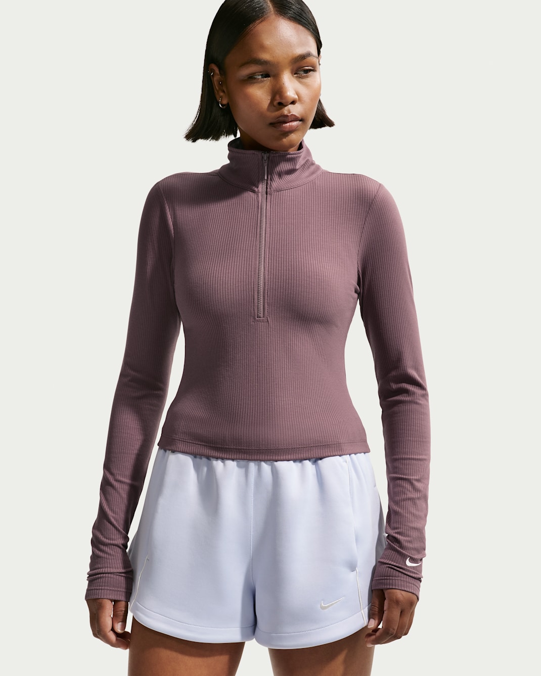 Nike Sportswear Chill Knit Women's Tight Quarter-Zip Long-Sleeve Ribbed Top - Tattoo/Sail