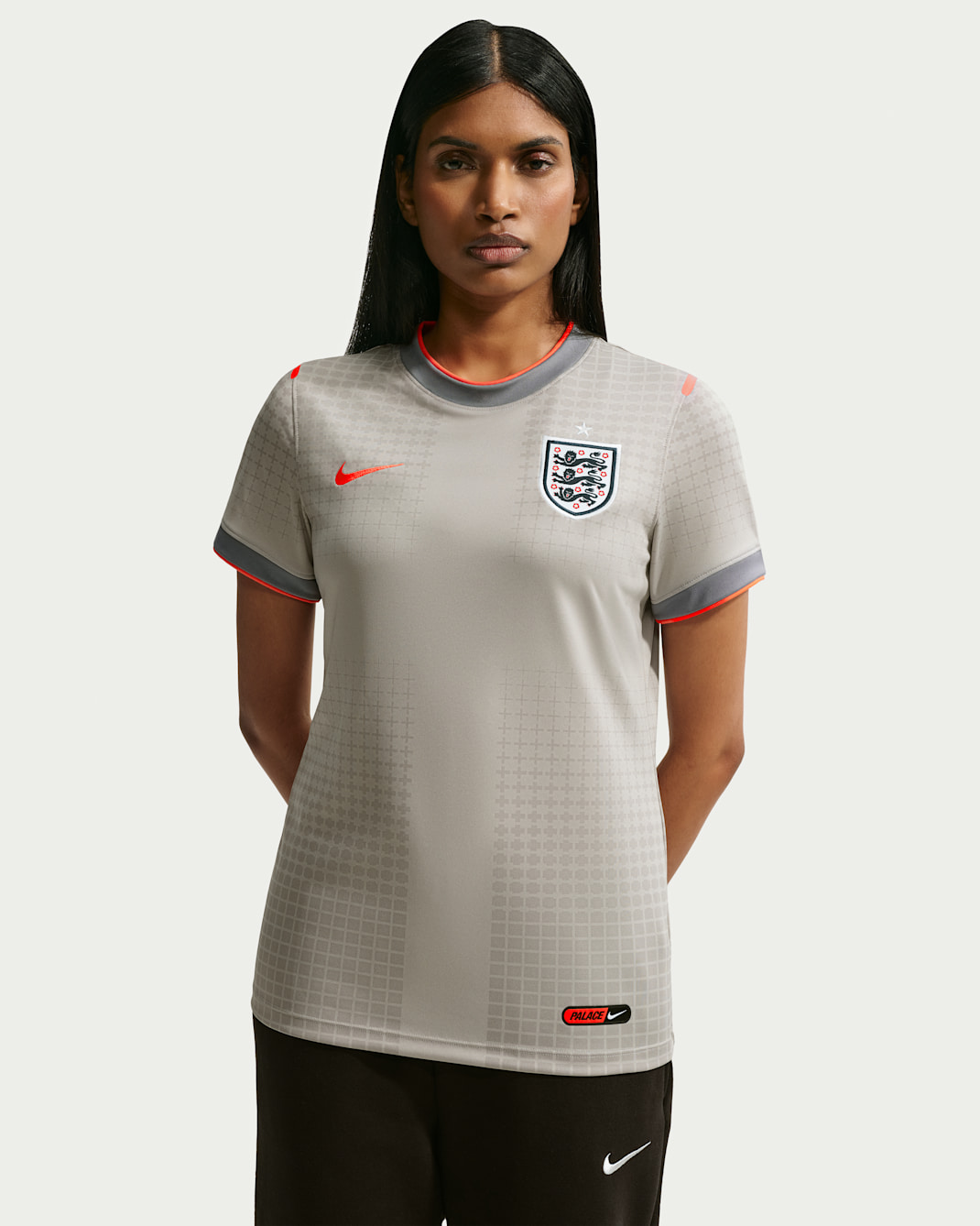 England x Palace Women's Short-Sleeved Football Top - Pewter Grey/Bright Crimson/Bright Crimson