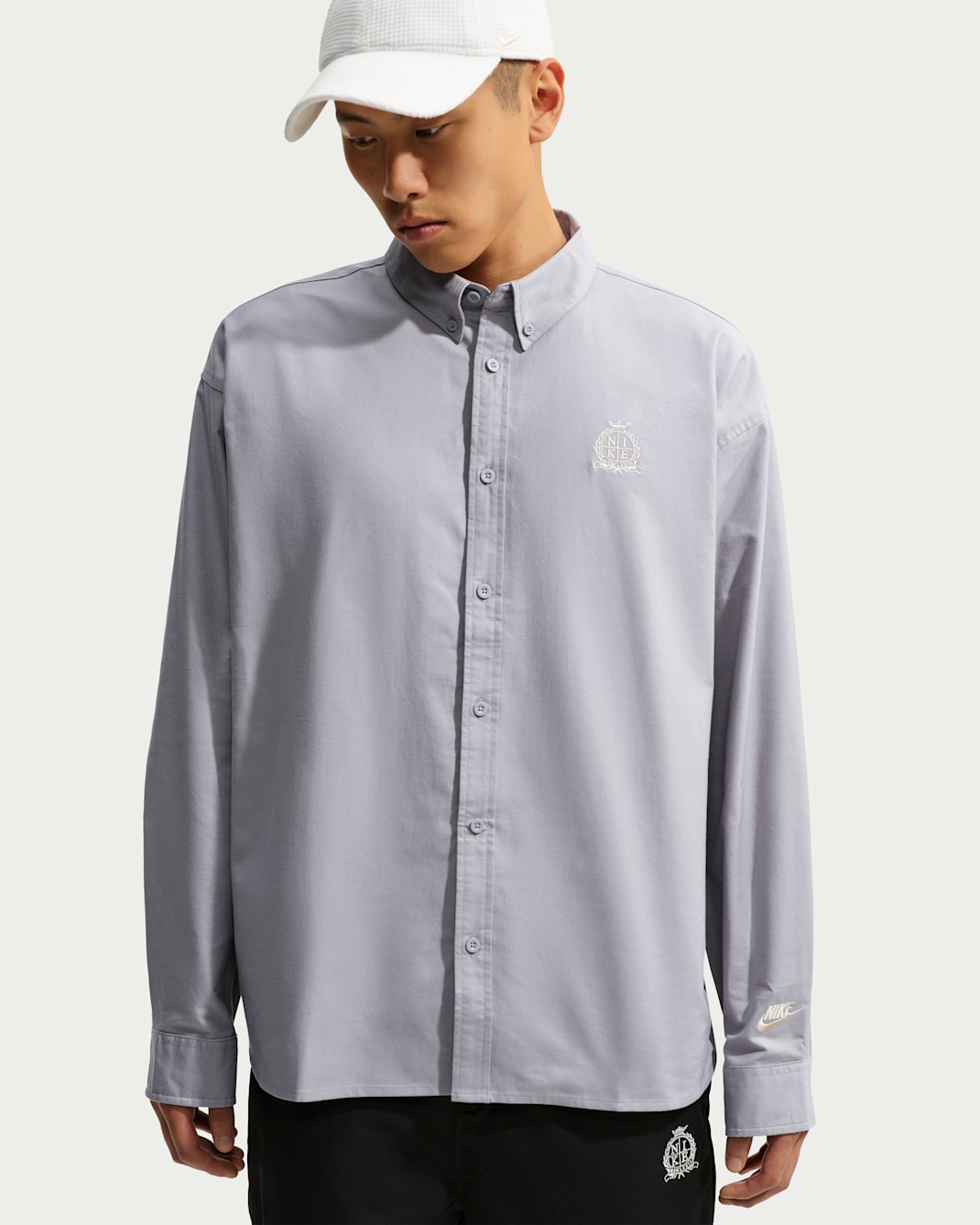 Nike Sportswear Club 男款牛津長袖上衣 - Cement Grey/Sanddrift