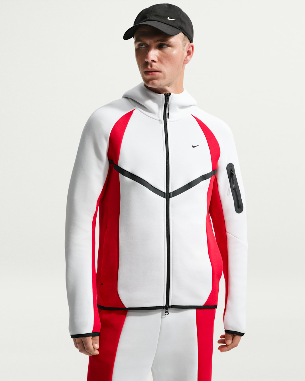 Nike Tech Men's Colour-Block Full-Zip Fleece Windrunner Jacket - Summit White/University Red/Black