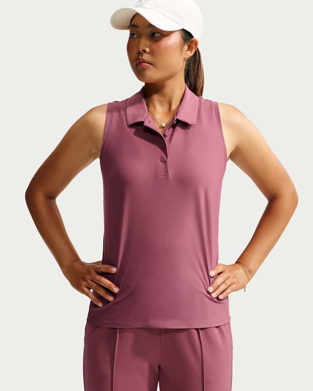 Nike Victory Women's Dri-FIT Sleeveless Polo - Pink Smoke/White