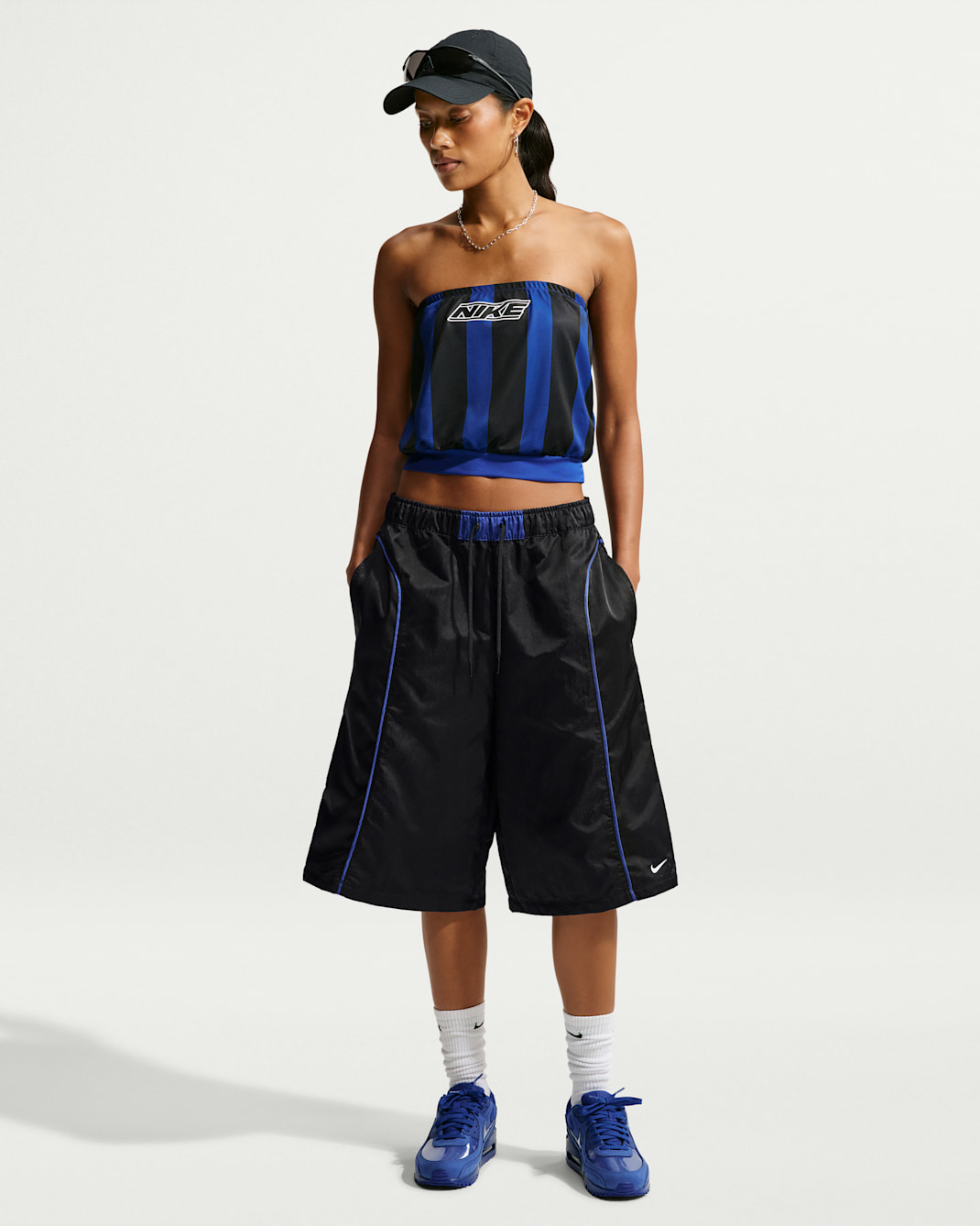 Nike Sportswear Women's Loose Mid-Rise Woven Shorts - Black/Old Royal/Old Royal/White