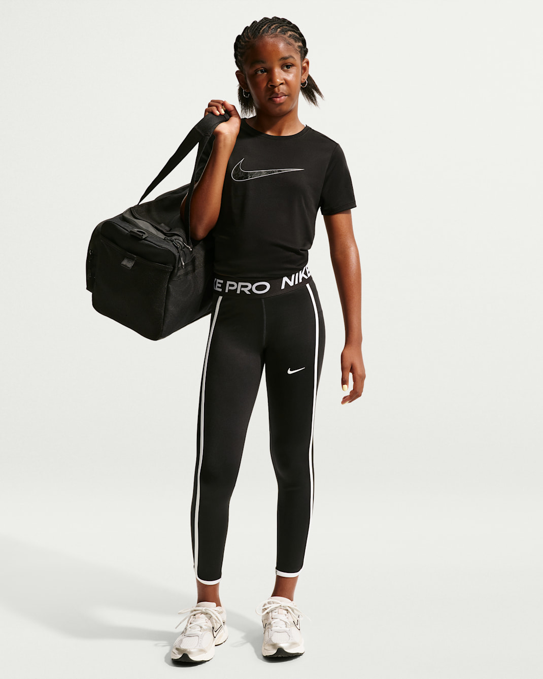 Nike Pro Older Kids' (Girls') Full-Length Leggings - Black/White/White