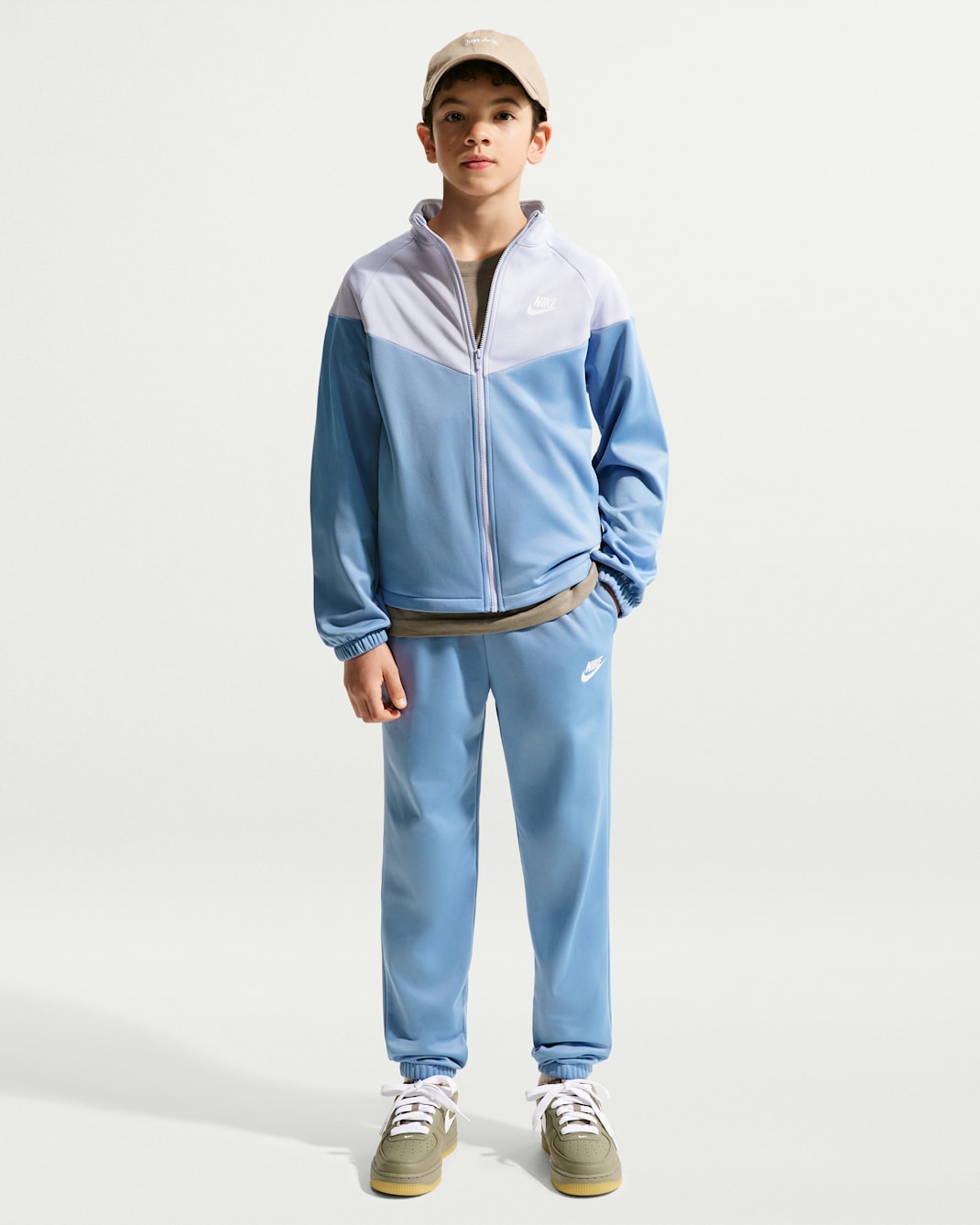 Conjunto deportivo Dri-FIT para niños talla grande Nike Sportswear - Azul de trabajo/Fantasma/Blanco