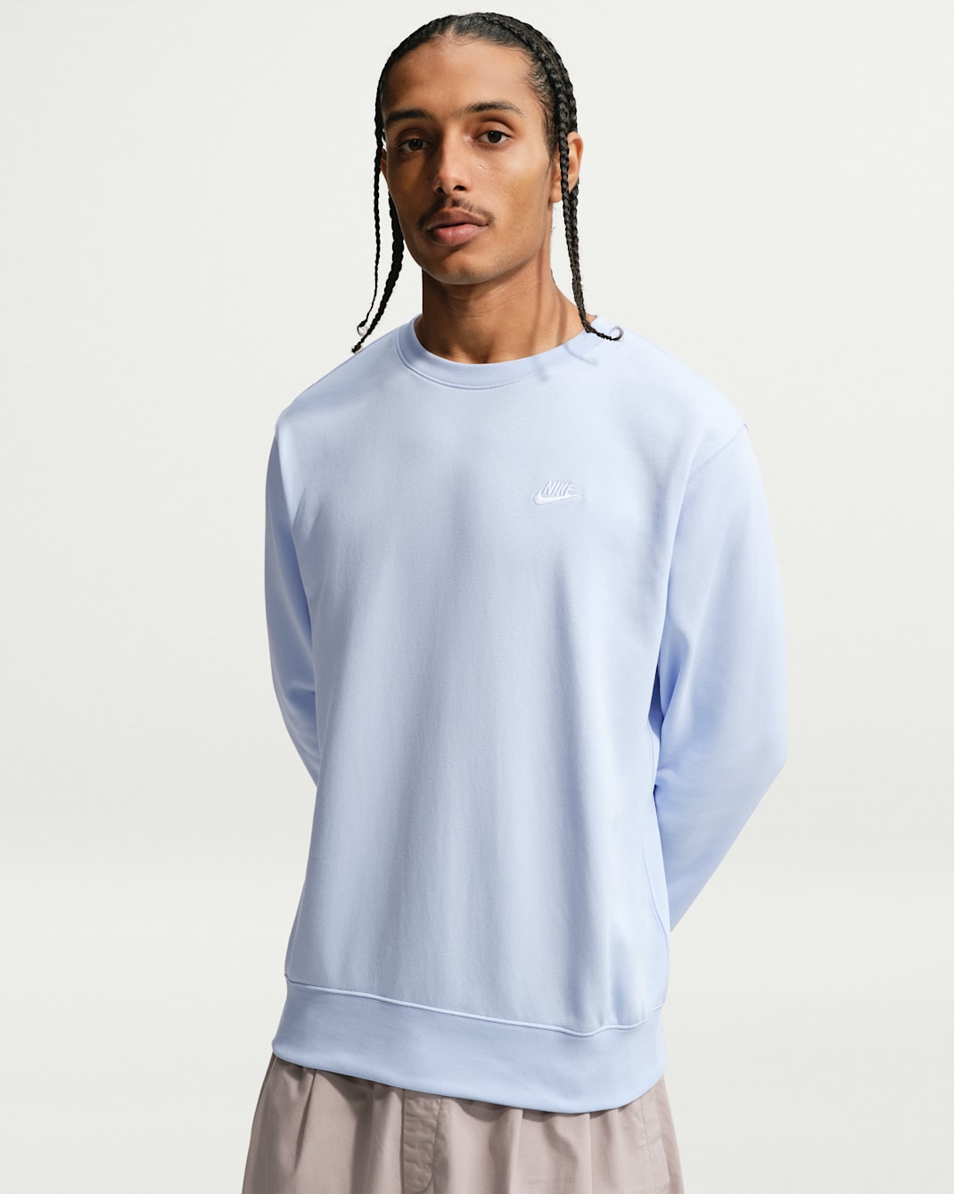 Nike Club Men's French Terry Crew - Hydrogen Blue/White