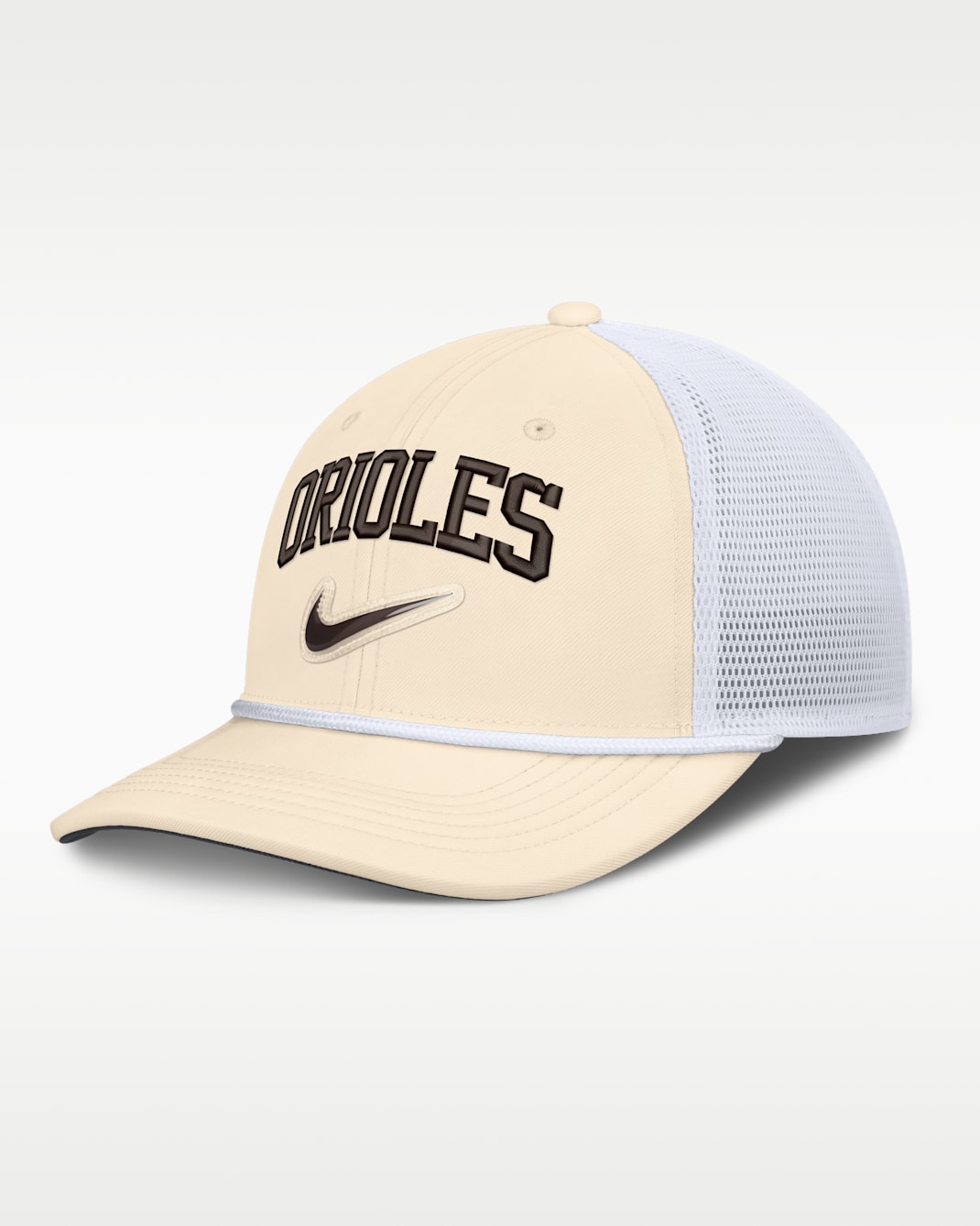 Baltimore Orioles Rise Men's Nike Dri-FIT MLB Trucker Adjustable Hat - Natural/White/White