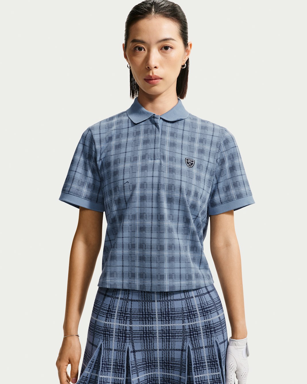 Nike Fairway Fresh 女款 Dri-FIT 格紋高爾夫有領衫 - Work Blue/白色