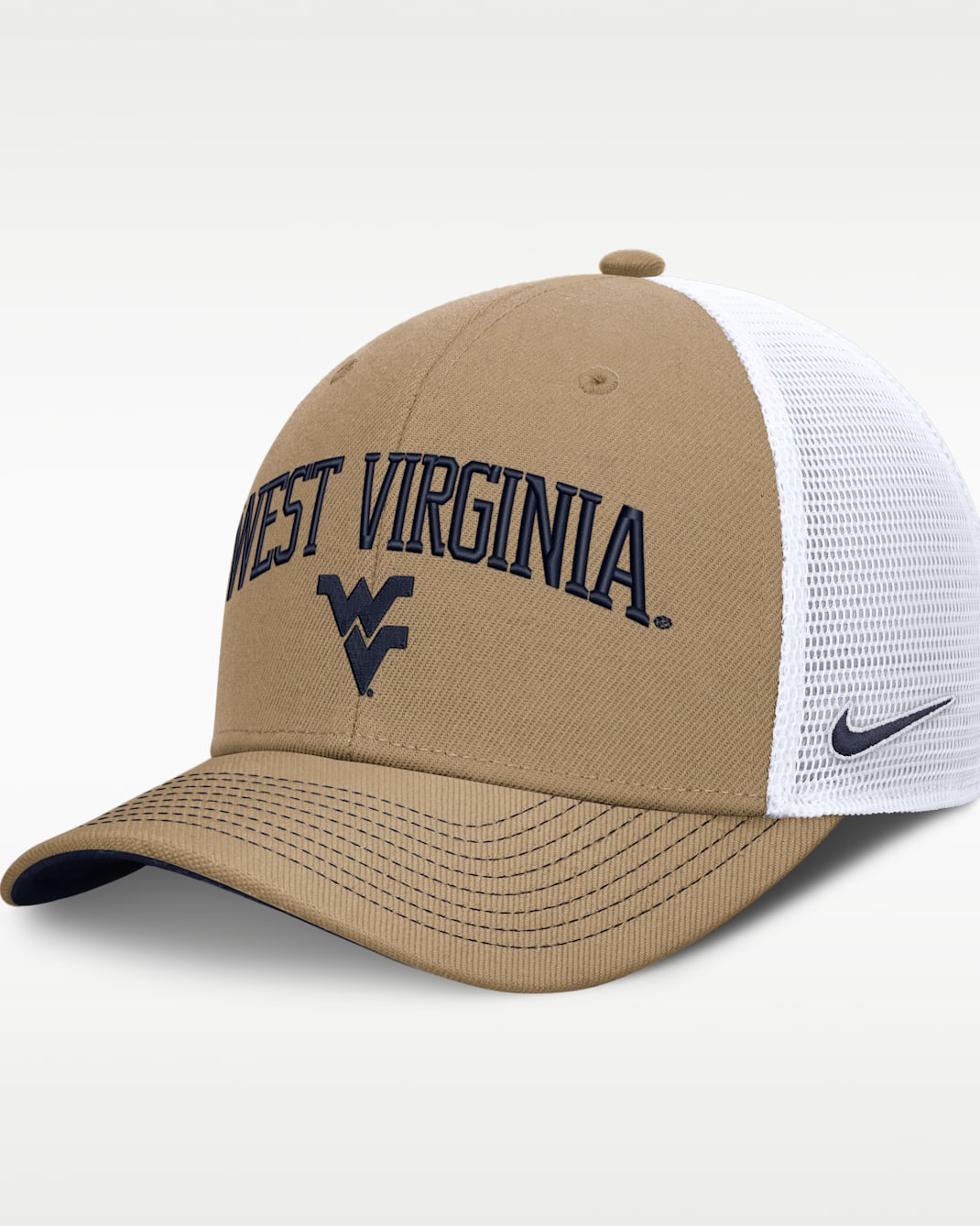 Gorra de rejilla universitaria Nike Dri-FIT ajustable para hombre West Virginia Primetime Arched - Classic Beige/Azul marino