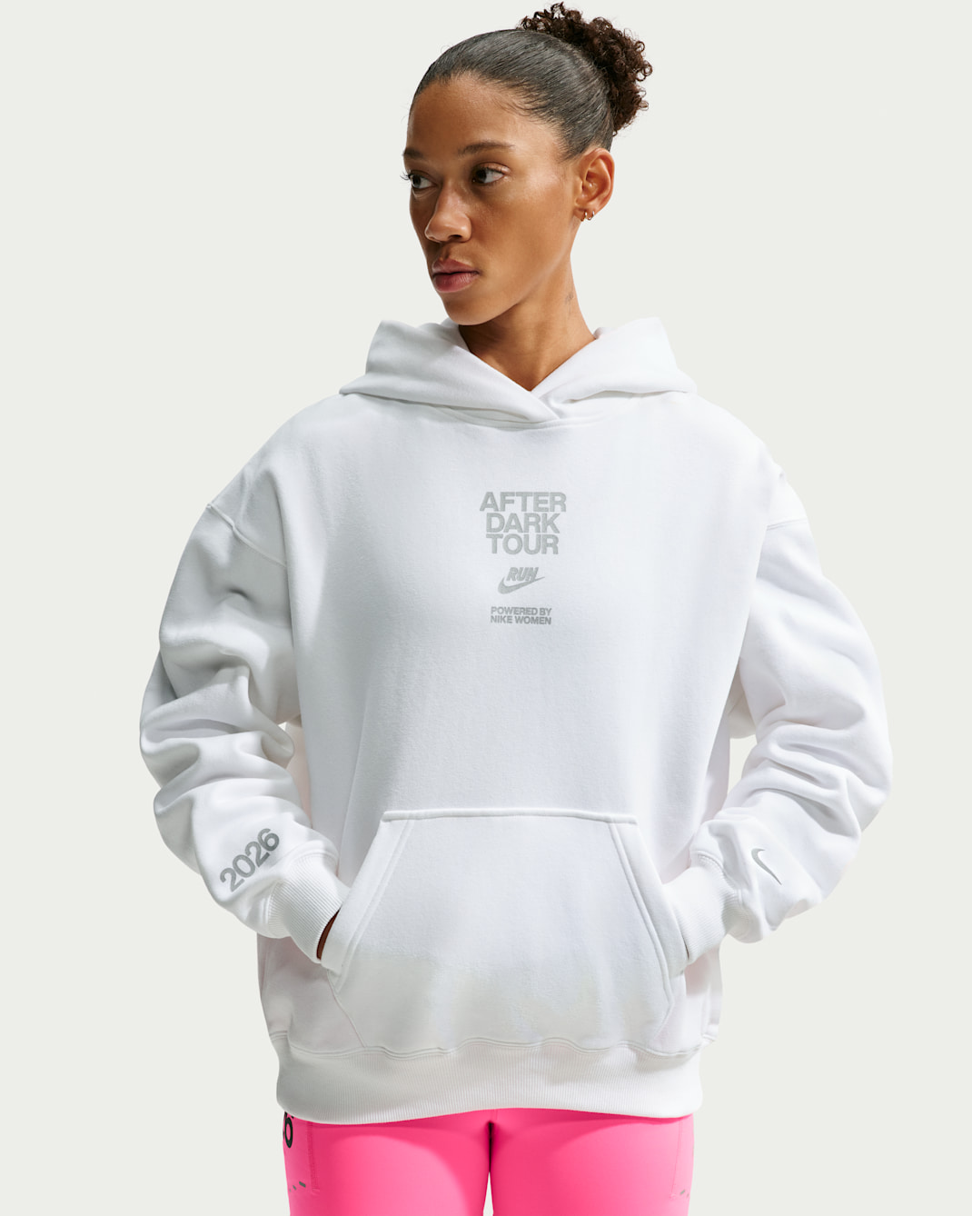 Nike Studio Fleece Medium Weight 'After Dark Tour' Women's Oversized Pullover Hoodie - White/Hyper Pink