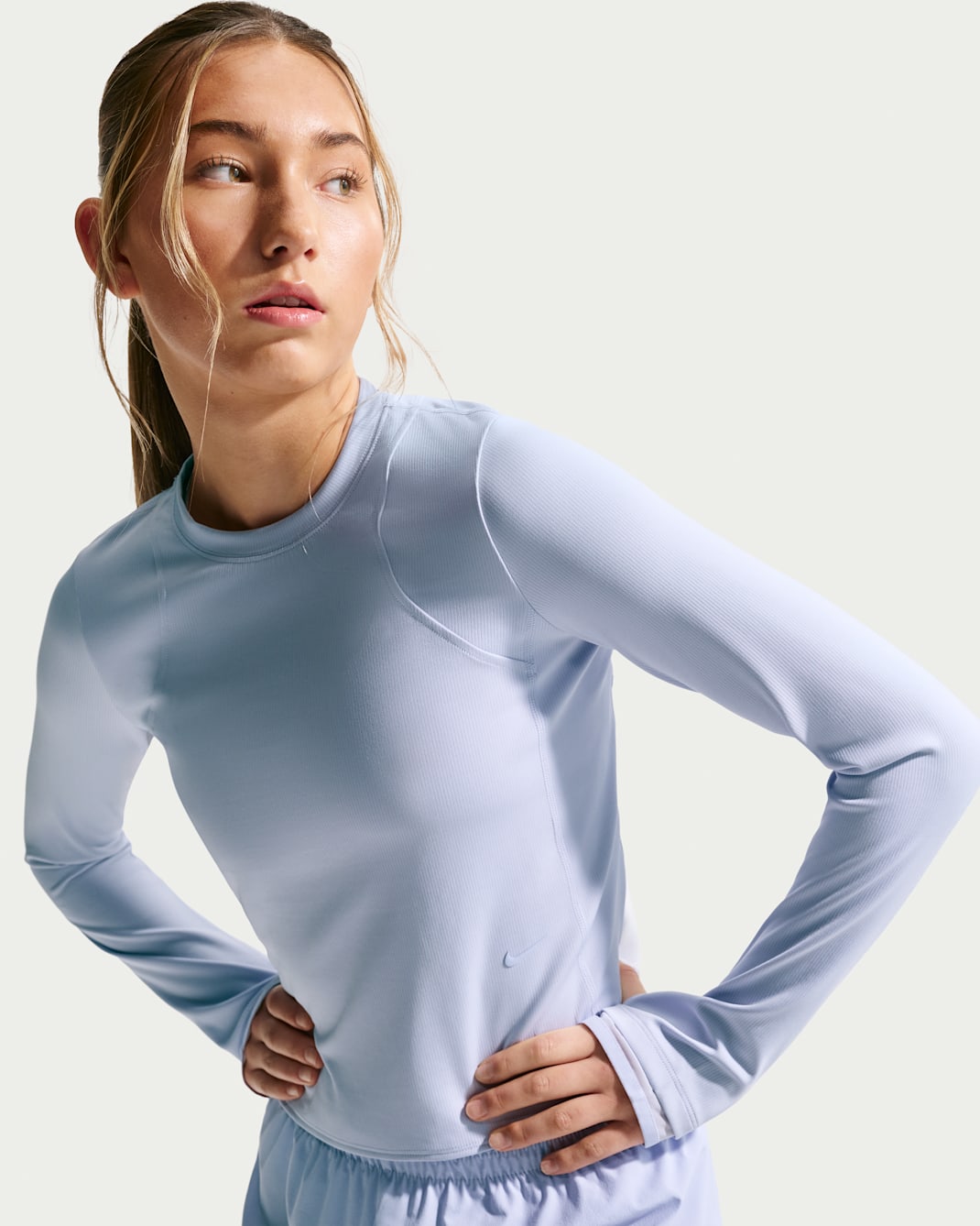 Nike MAVN Girls' Dri-FIT Ribbed Long-Sleeve Top - Ghost/Ghost/Ghost