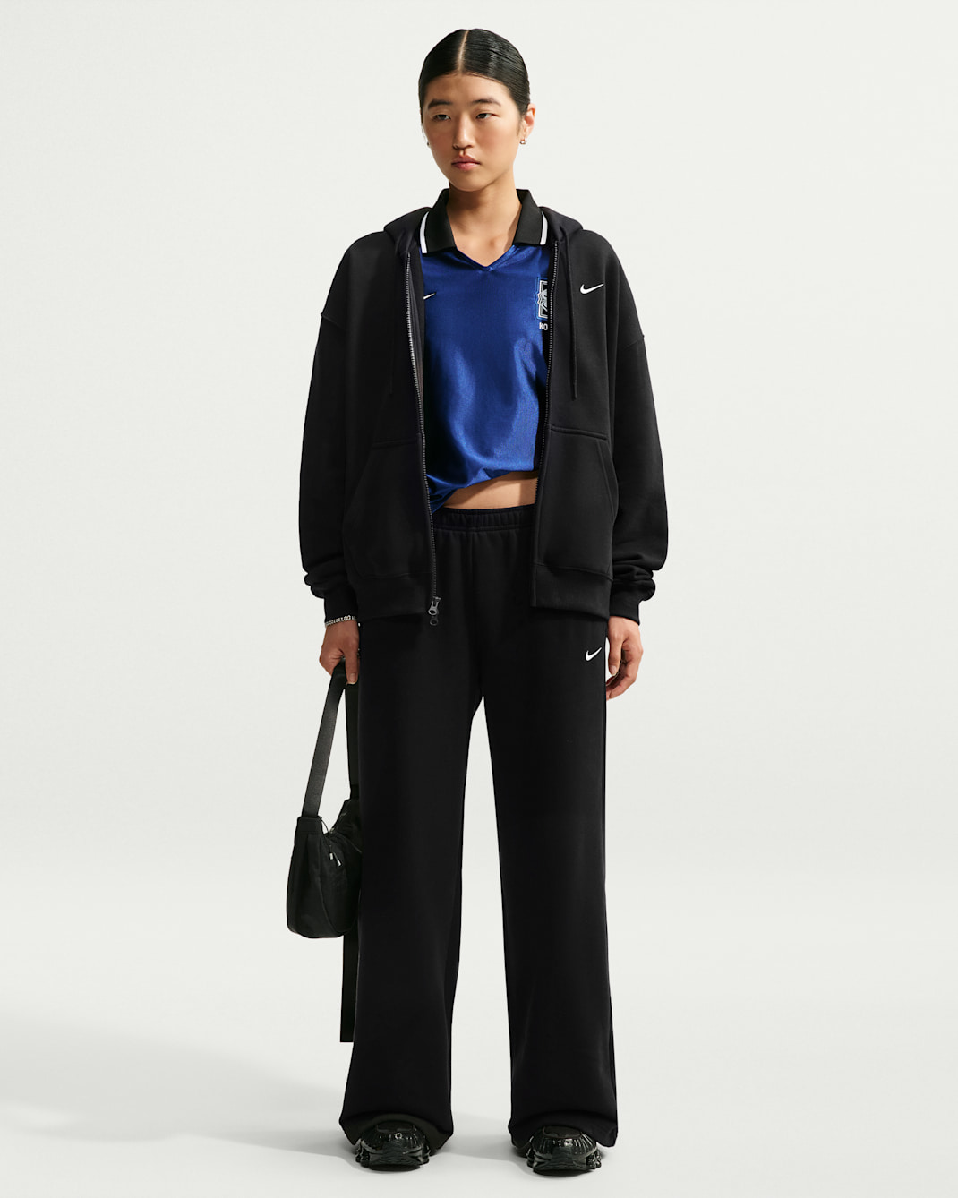 Nike Studio Fleece Medium Weight Women's Mid-Rise Wide-Leg Trousers - Total Black/Sail
