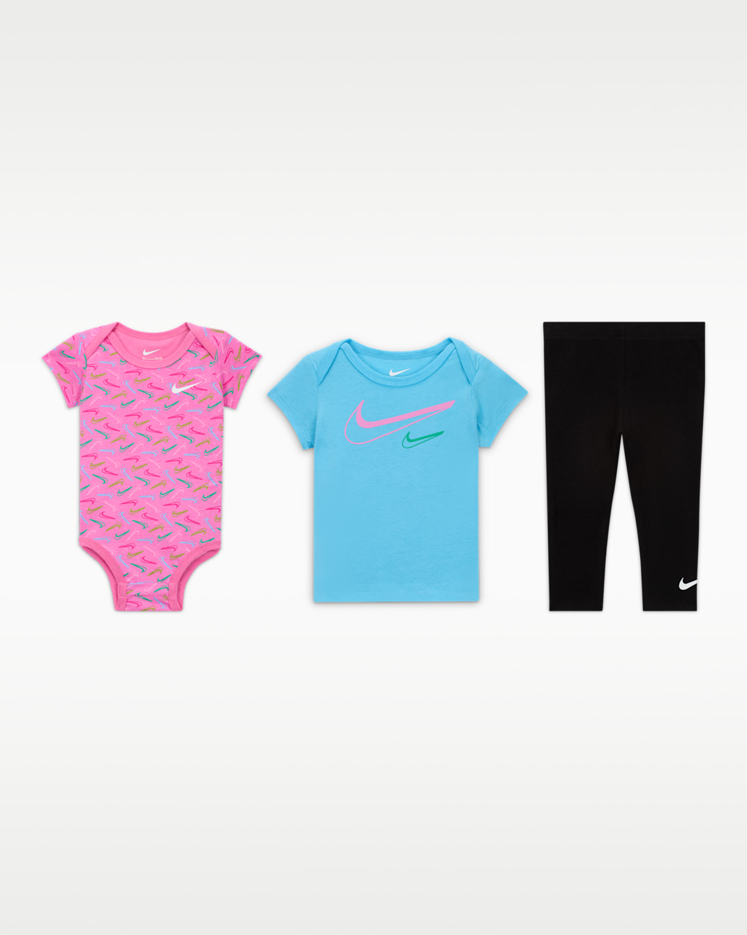 Nike Swoosh Logo Baby (0–9M) 3-Piece Bodysuit Set - Black
