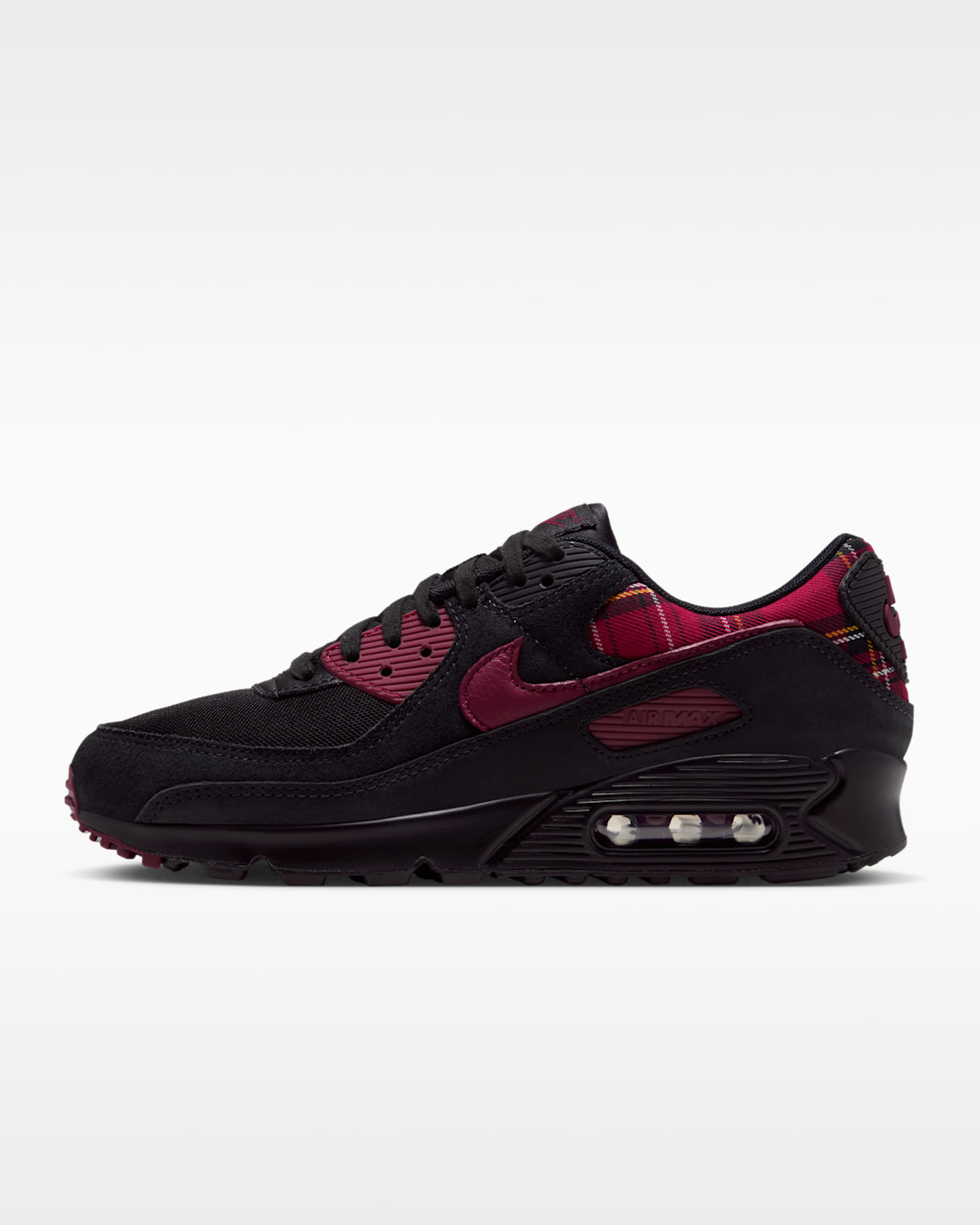 Nike Air Max 90 "Plaid" Schuh (Damen) - Schwarz/Tough Red/Yellow Ochre/Team Red