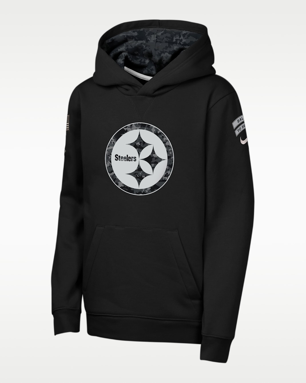 Sudadera con gorro sin cierre Nike de la NFL para niños talla grande Pittsburgh Steelers Salute to Service Sideline Club - Negro