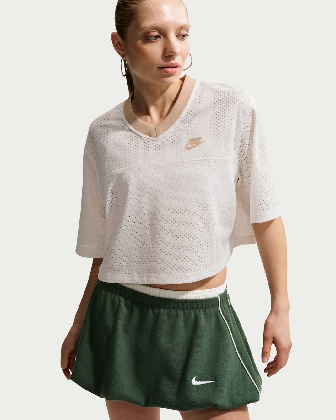 Nike Sportswear Women's Oversized Heritage Cropped Mesh Jersey - Sail/Linen/Linen