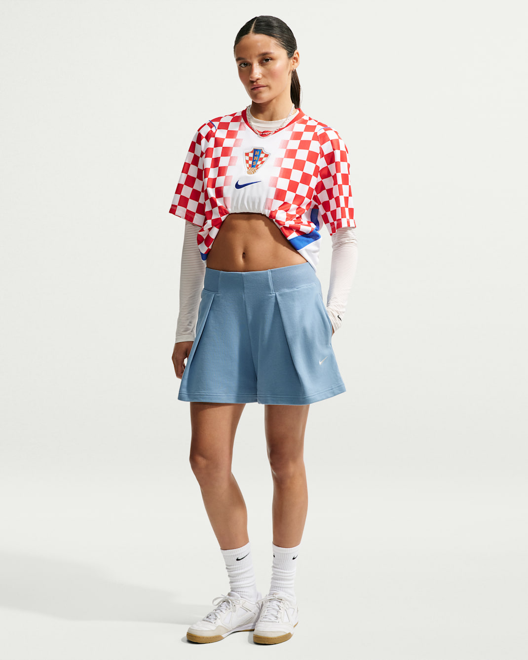 Nike Studio Fleece Lightweight Women's High-Waisted Loose Pleated Shorts - Work Blue/Sail