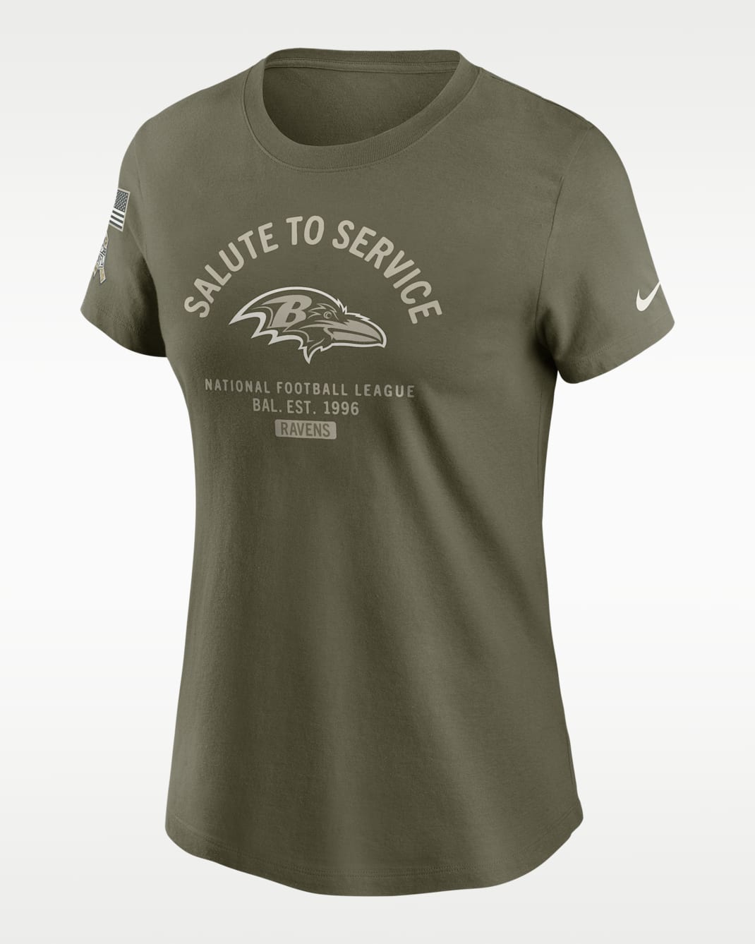 Baltimore Ravens Salute to Service Sideline Women's Nike NFL T-Shirt - Olive