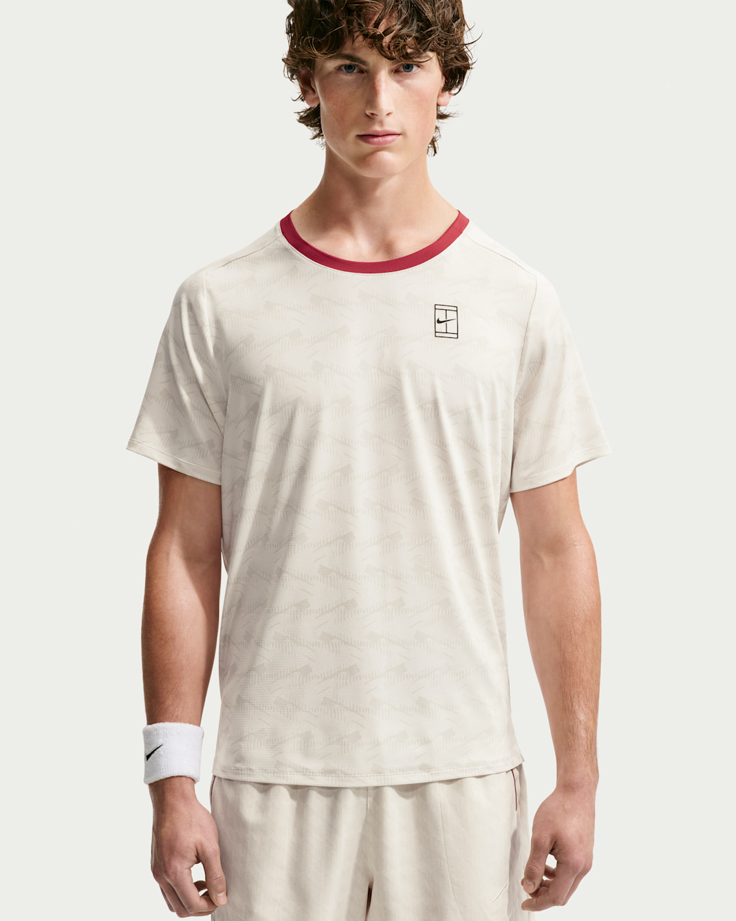 NikeCourt Advantage Men's Dri-FIT Tennis Top - Light Bone/Tough Red/Black