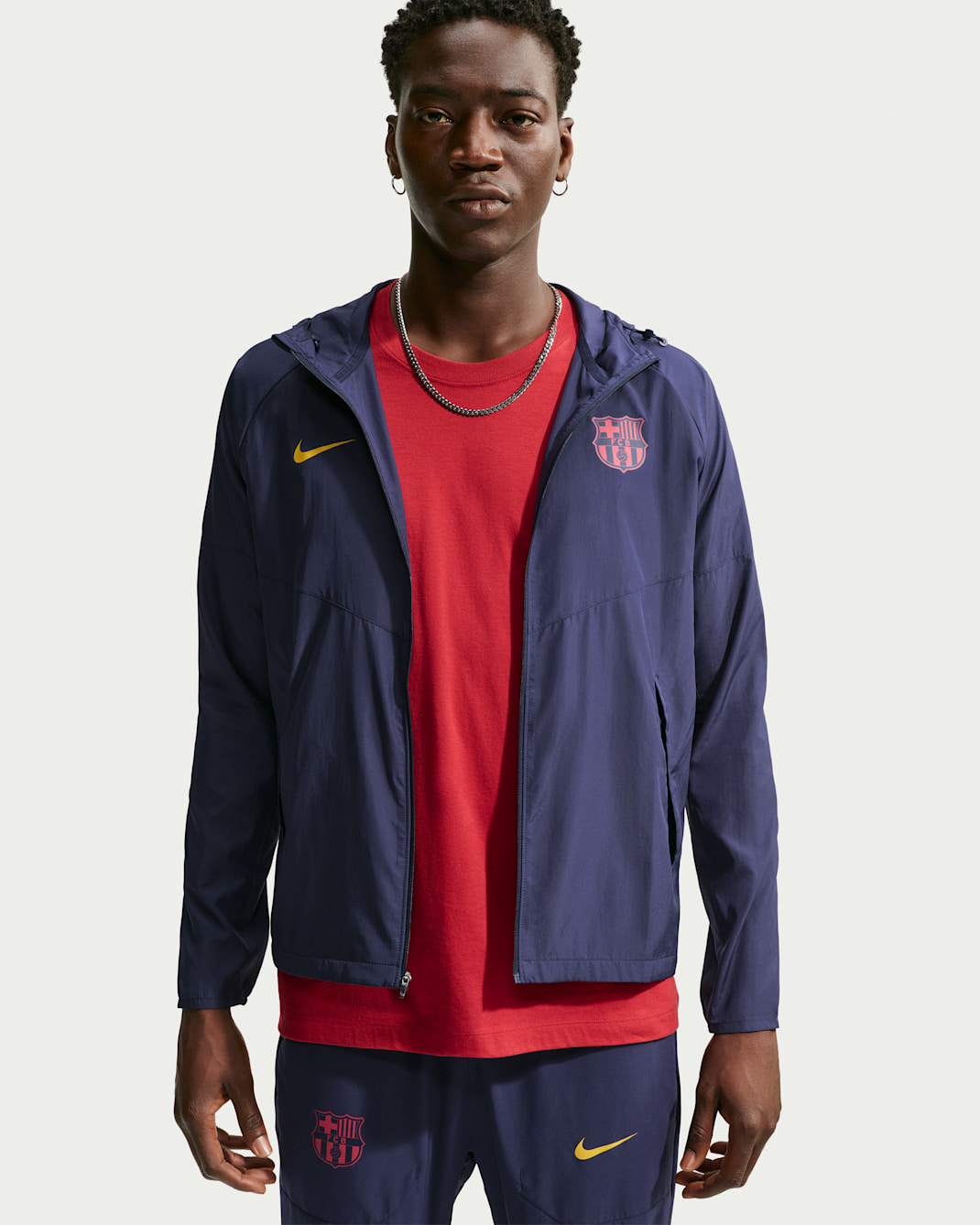 FC Barcelona City Side Men's Nike Football Running Jacket - Blackened Blue/Mineral Yellow