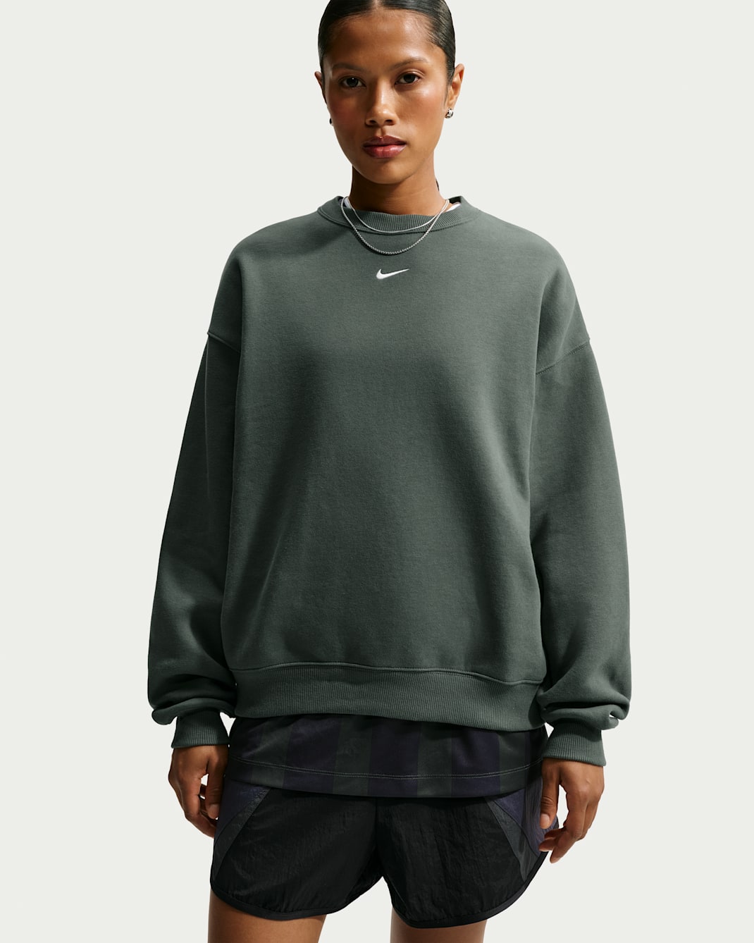 Nike Studio Fleece Medium Weight Women's Oversized Crew - Camo Green/Sail
