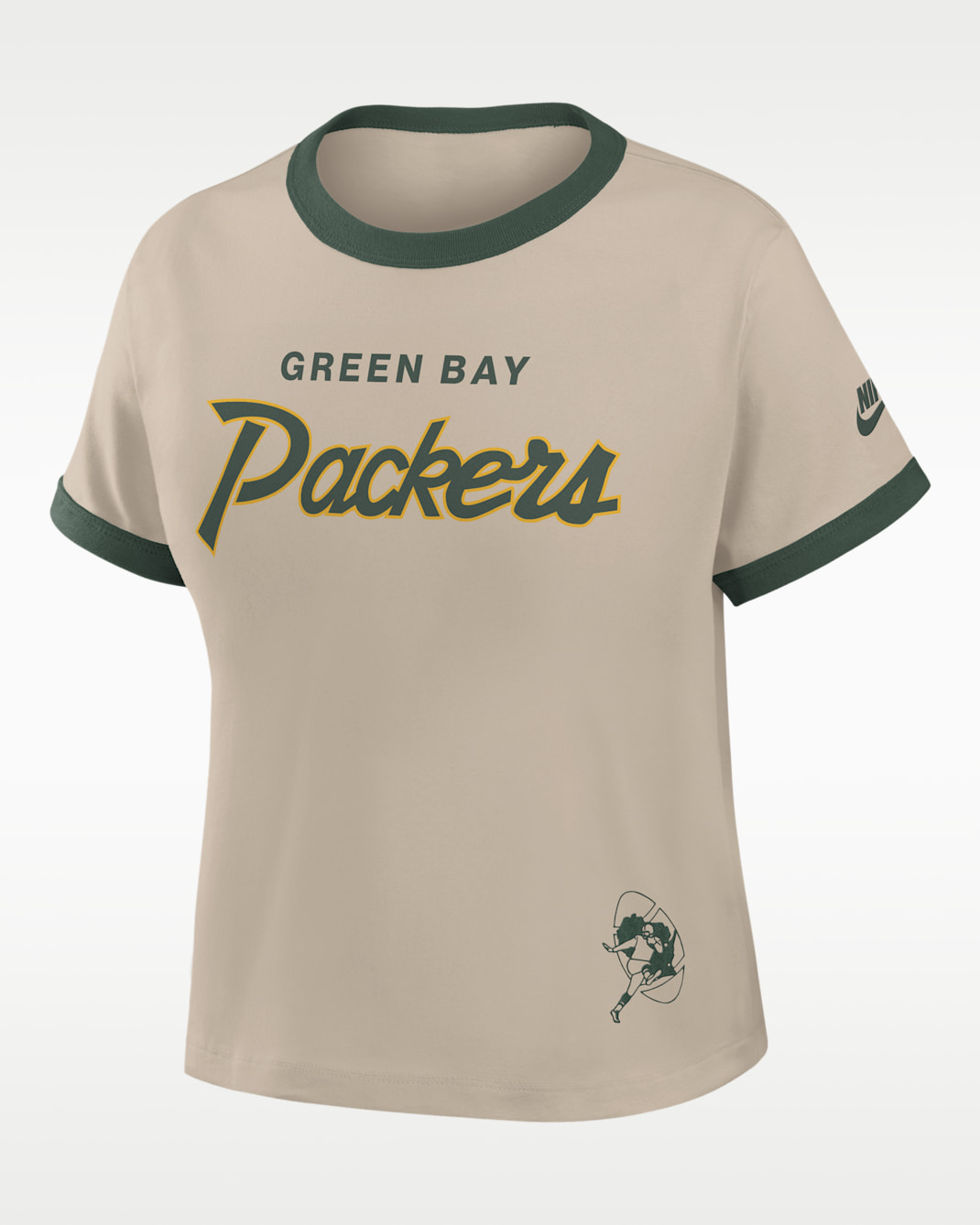 Playera Nike de la NFL cropped para mujer Green Bay Packers Rewind Ringer Mod - Crema/Abeto