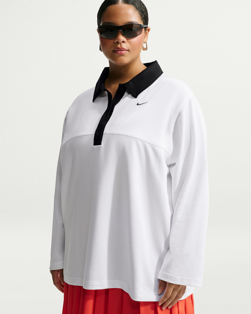 Nike Sportswear Women's Oversized Long-Sleeve Polo (Plus Size) - White/White/White/Black