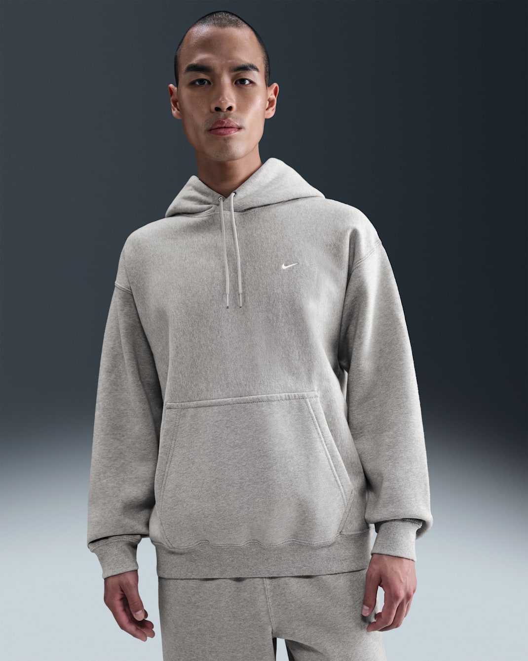 Nike Solo Swoosh Men's Pullover Hoodie - Dark Grey Heather/Light Smoke Grey/White