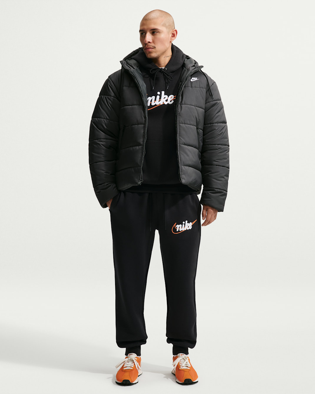 Nike Sportswear Club Men's Fleece Joggers - Black/Black/Safety Orange