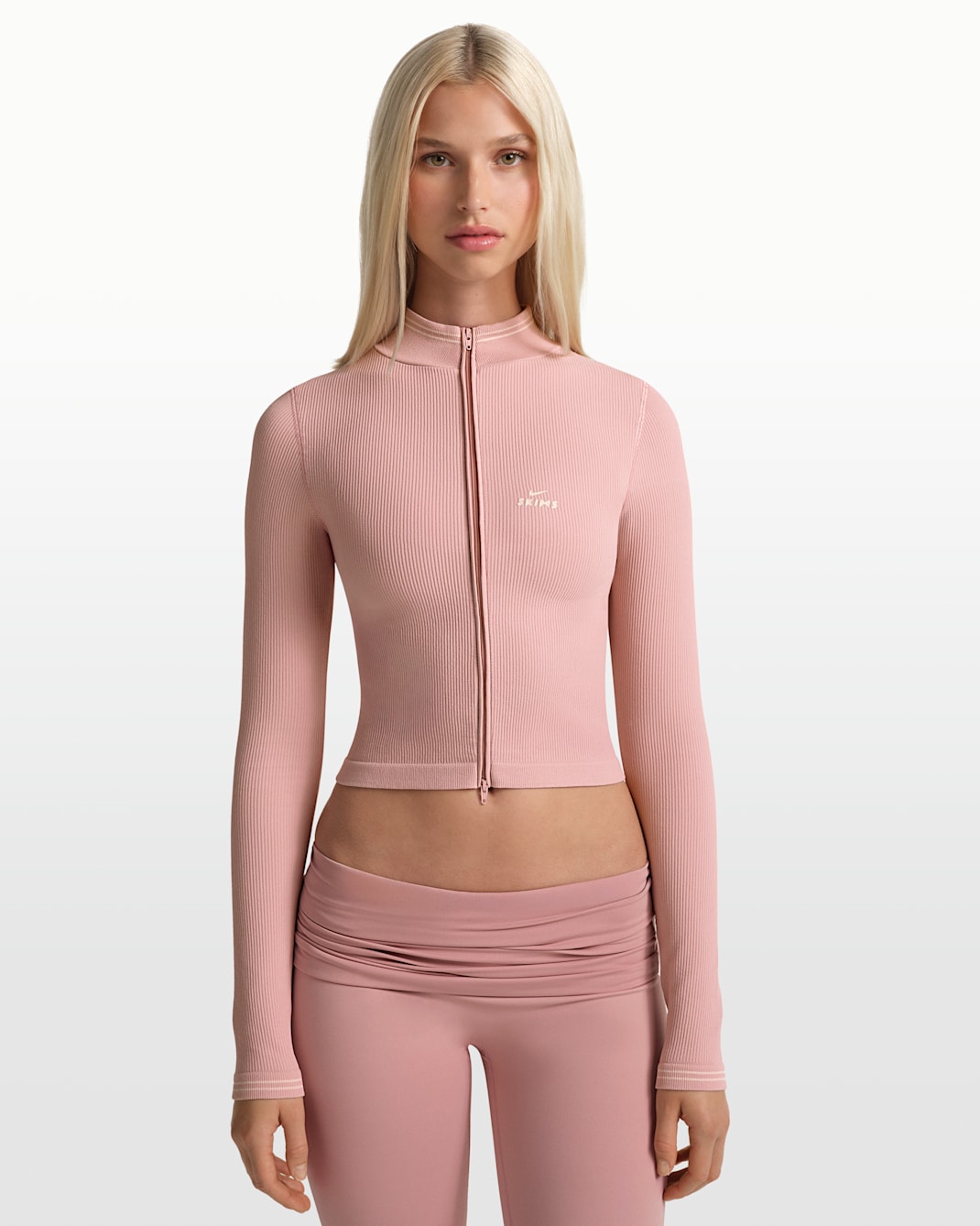 NikeSKIMS Ribbed Seamless Women's Cropped Full-Zip Jacket - NSKM HIMALAYAN/NSKM ECRU