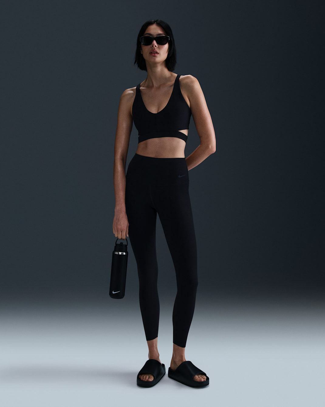 Leggings de tiro alto de 7/8 para mujer Nike Zenvy Rib - Negro/Negro