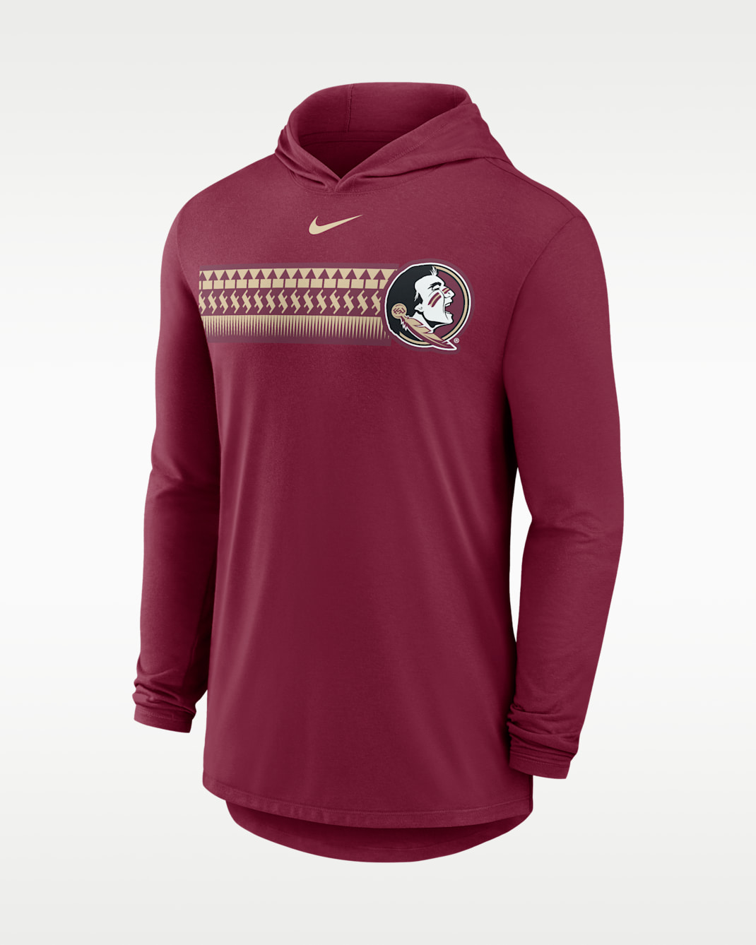 Playera universitaria Nike Dri-FIT con gorro de manga larga para hombre Florida State Primetime Pattern - Granate